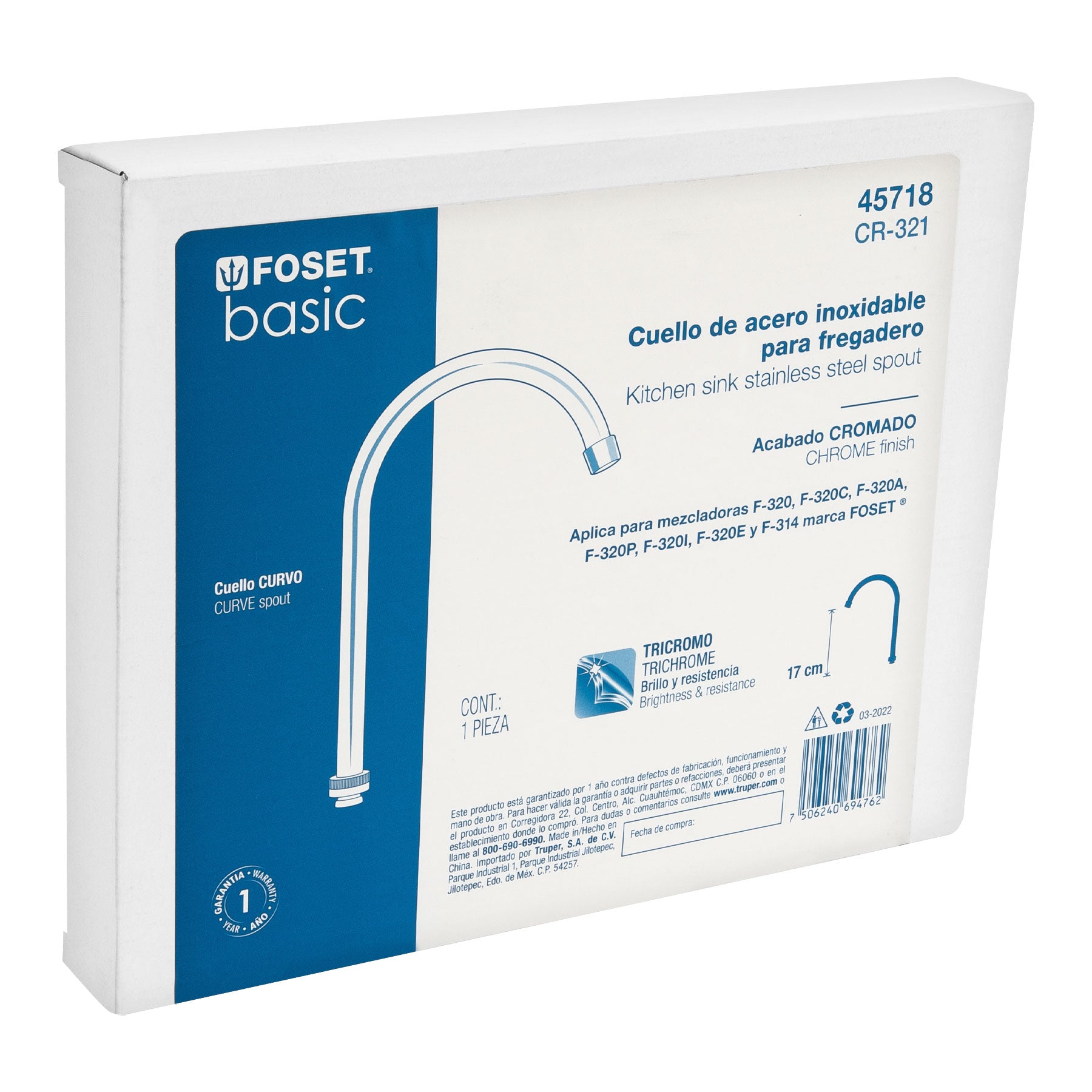 Foset CR-321 Cuello de repuesto para mezcladora de fregadero