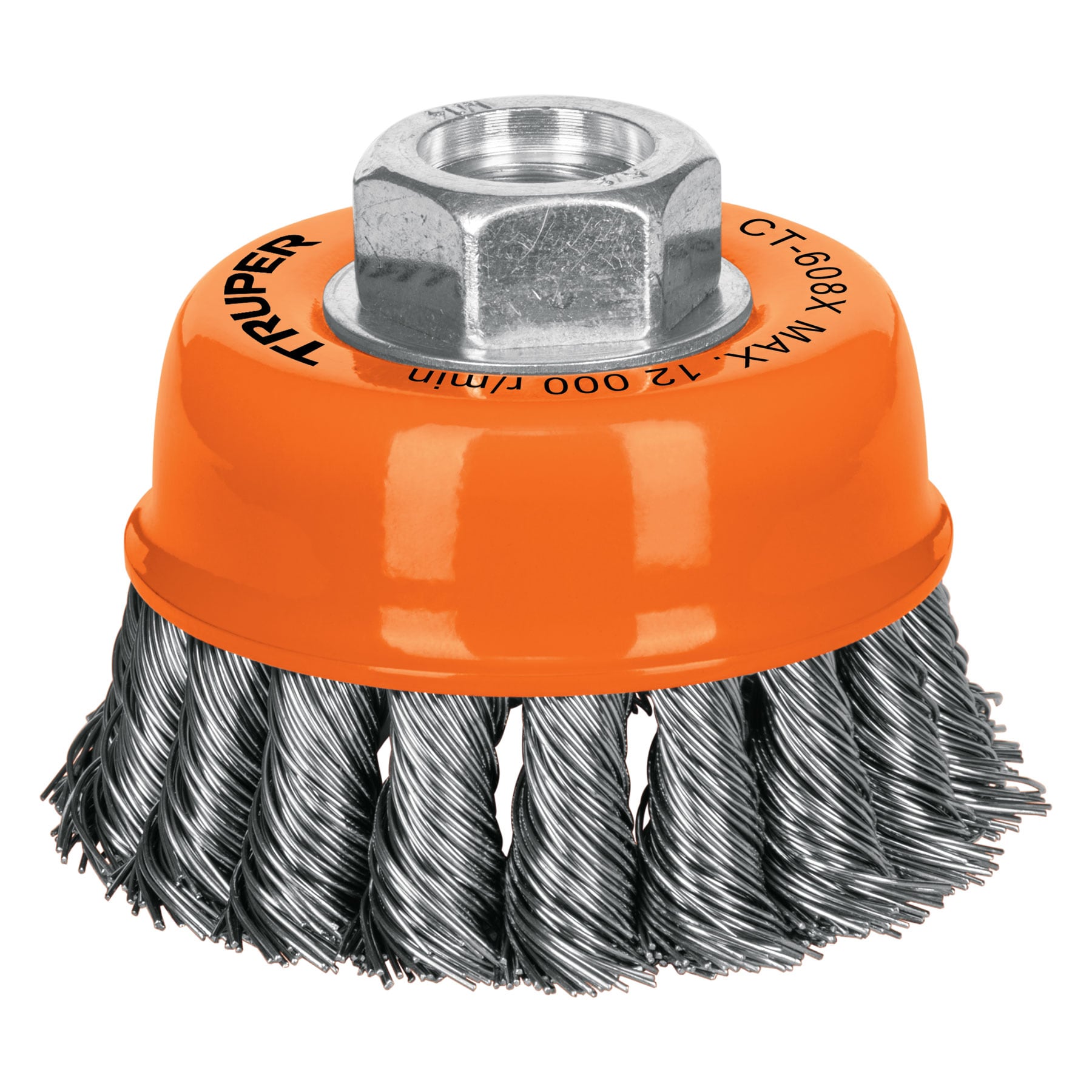 Truper CT-608X Carda copa 3' alambre trenzado grueso, eje 5/8'-11
