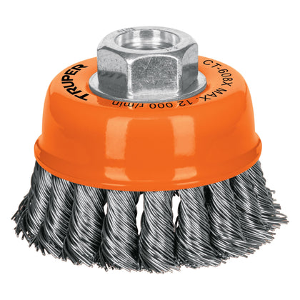Truper CT-608X Carda copa 3' alambre trenzado grueso, eje 5/8'-11