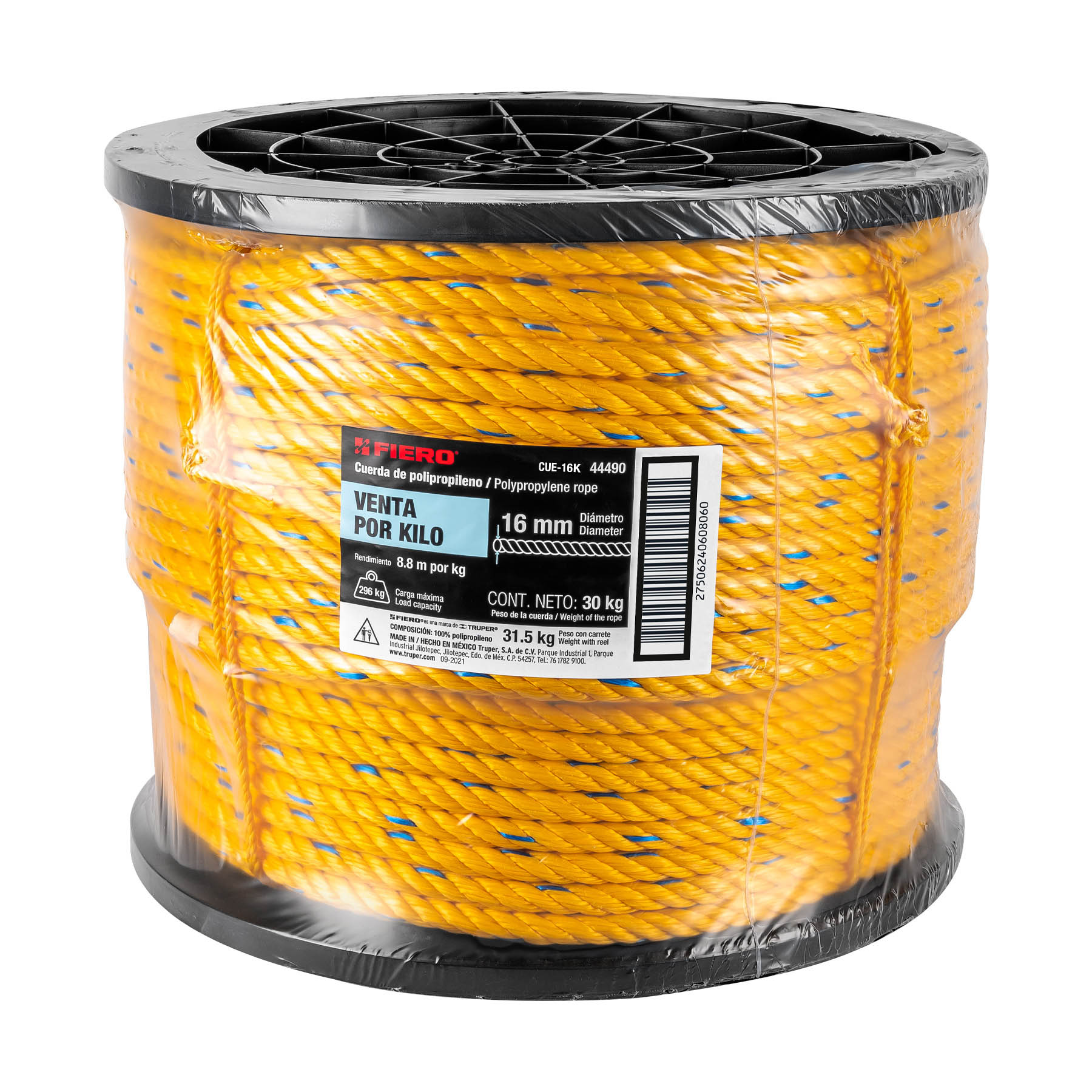 Fiero CUE-16K Kilo de cuerda amarilla de polipropileno 16 mm, rollo 30 kg