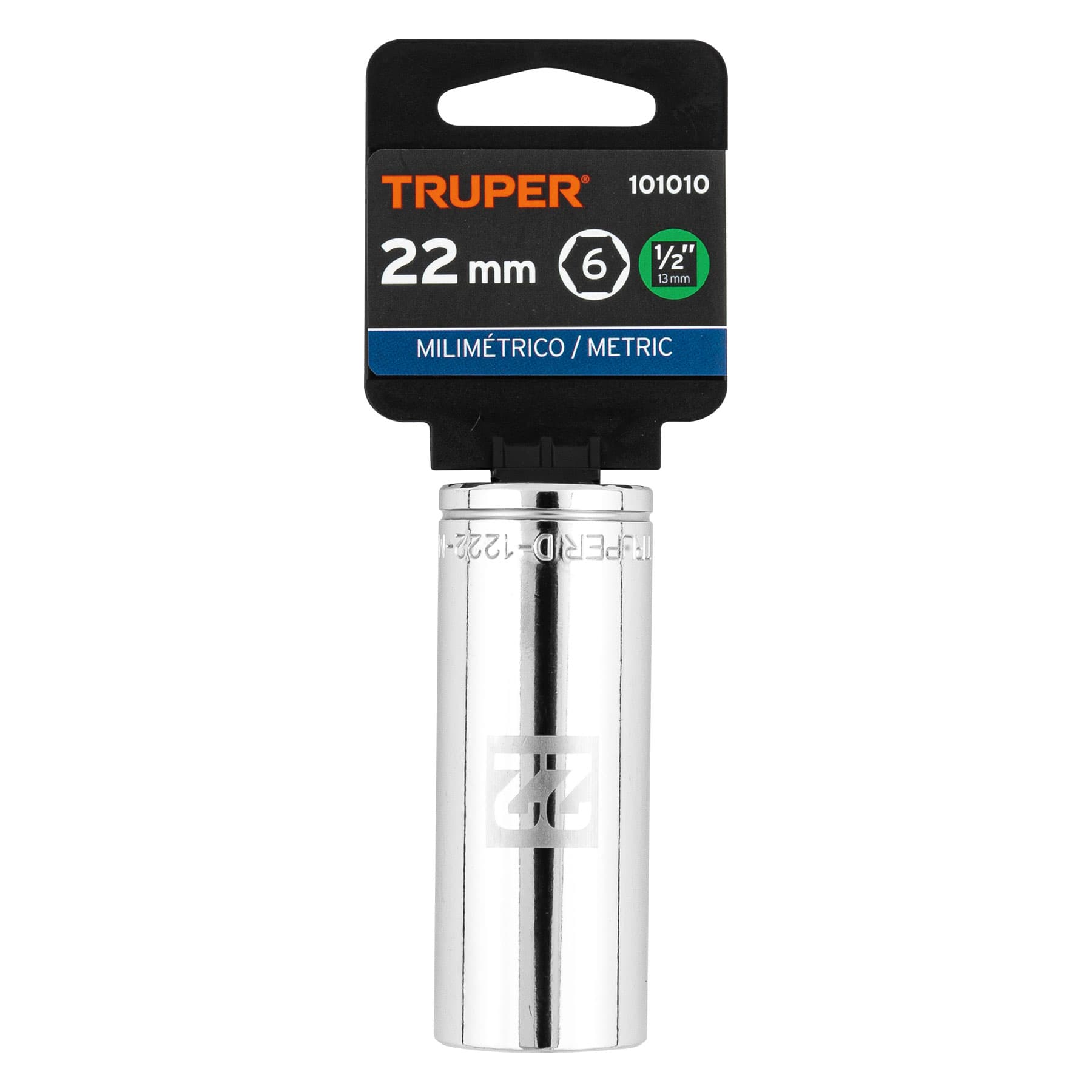 Truper D-1222-ML Dado largo de 22 mm, 6 puntas, cuadro 1/2'