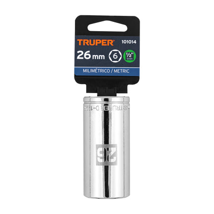 Truper D-1226-ML Dado largo de 26 mm, 6 puntas, cuadro 1/2'