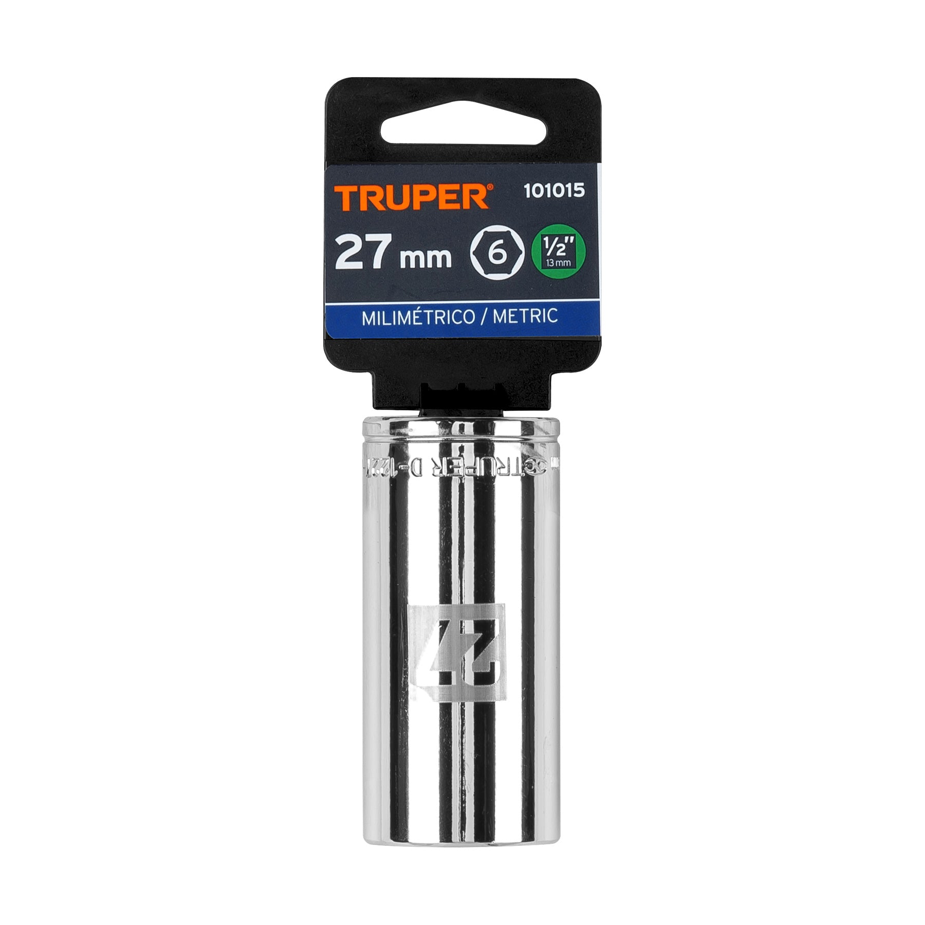 Truper D-1227-ML Dado largo de 27 mm, 6 puntas, cuadro 1/2'