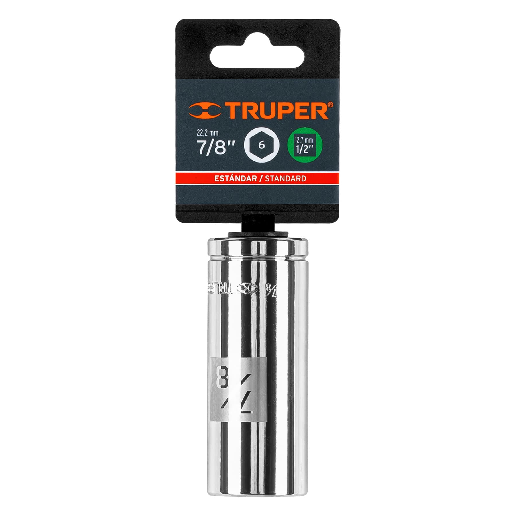 Truper D-1228-HL Dado largo de 7/8', 6 puntas, cuadro 1/2'