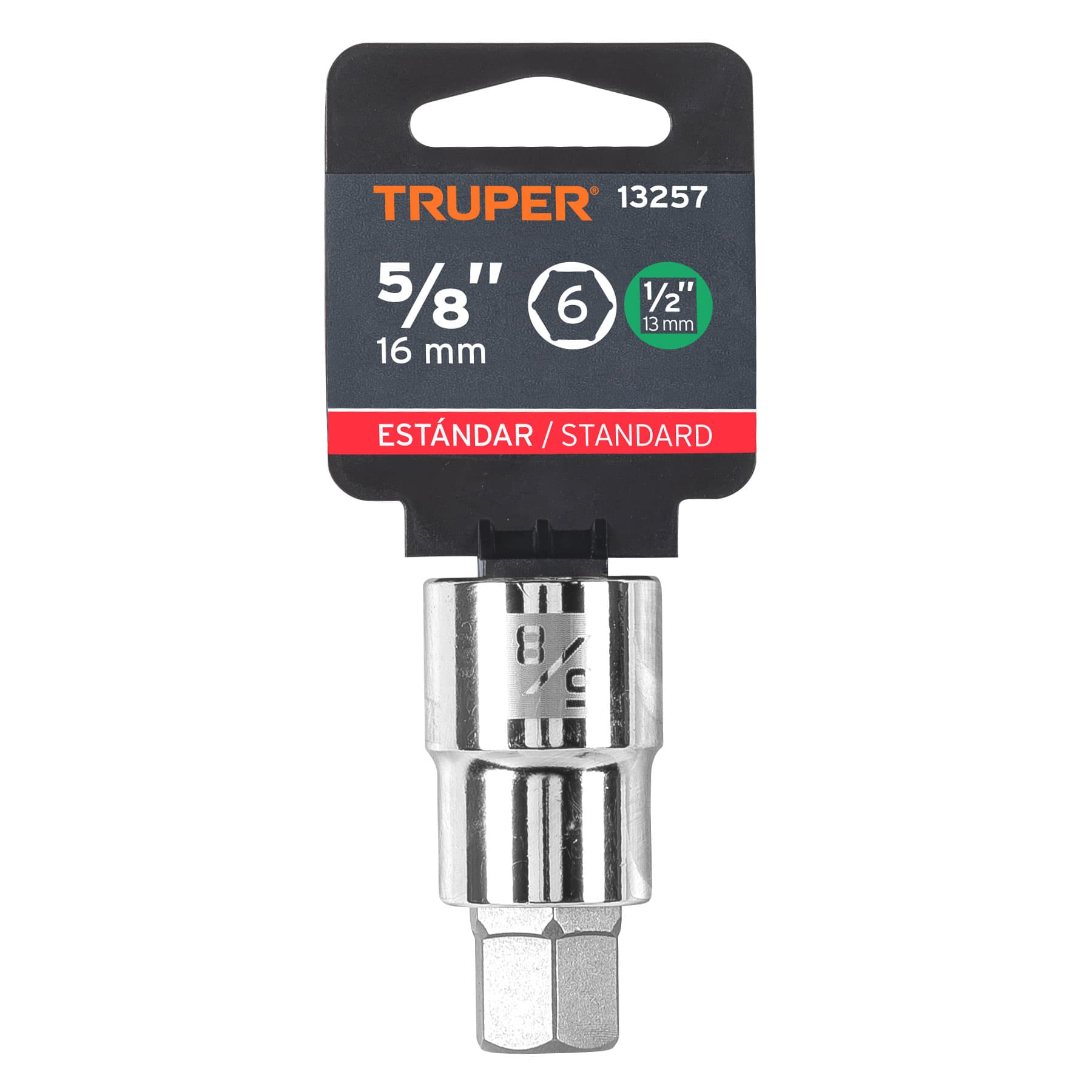 Truper D-1241-5/8 Dado punta hexagonal de 5/8', cuadro 1/2'