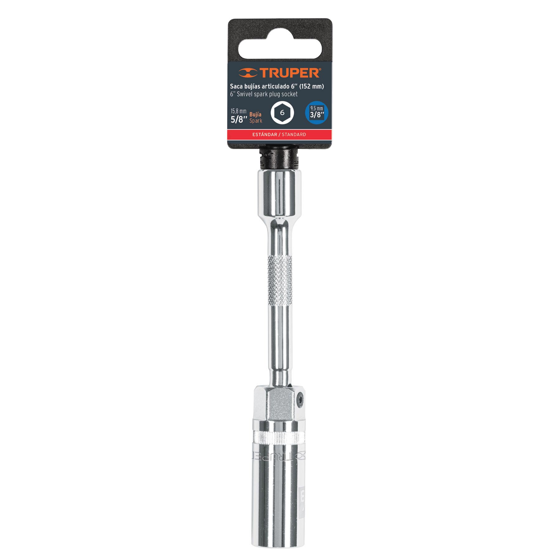 Truper D-3820-BE6 Dado p/bujías cuadro 3/8' articulado 5/8', extensión 6'