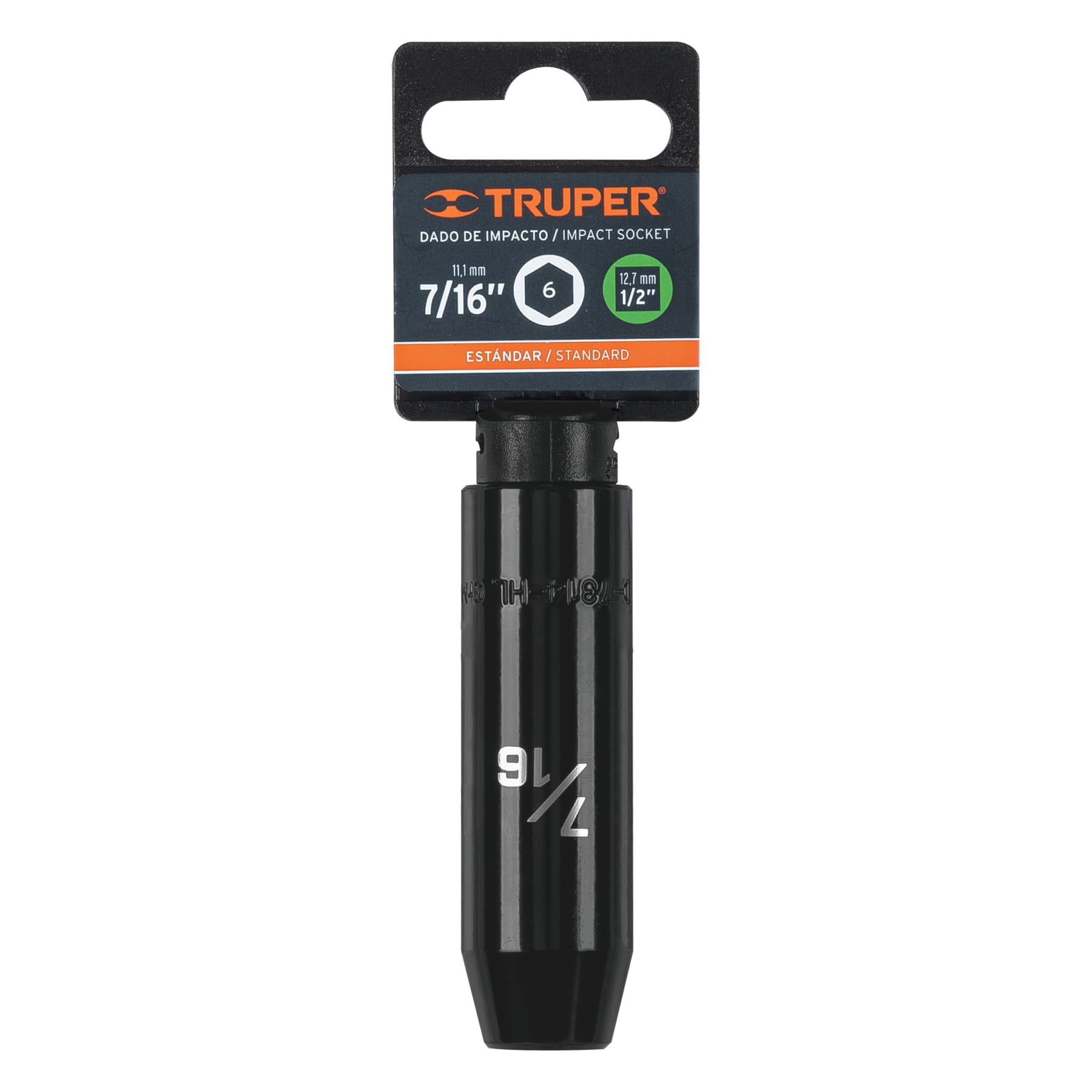 Truper D-7314-HL Dado largo impacto de 7/16', 6 puntas, cuadro 1/2'