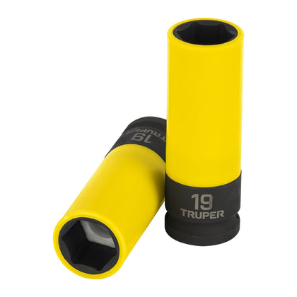 Truper D-7319-MLPD Dado largo impacto prot. plást. 19 mm, 6 puntas, cuadro 1/2'