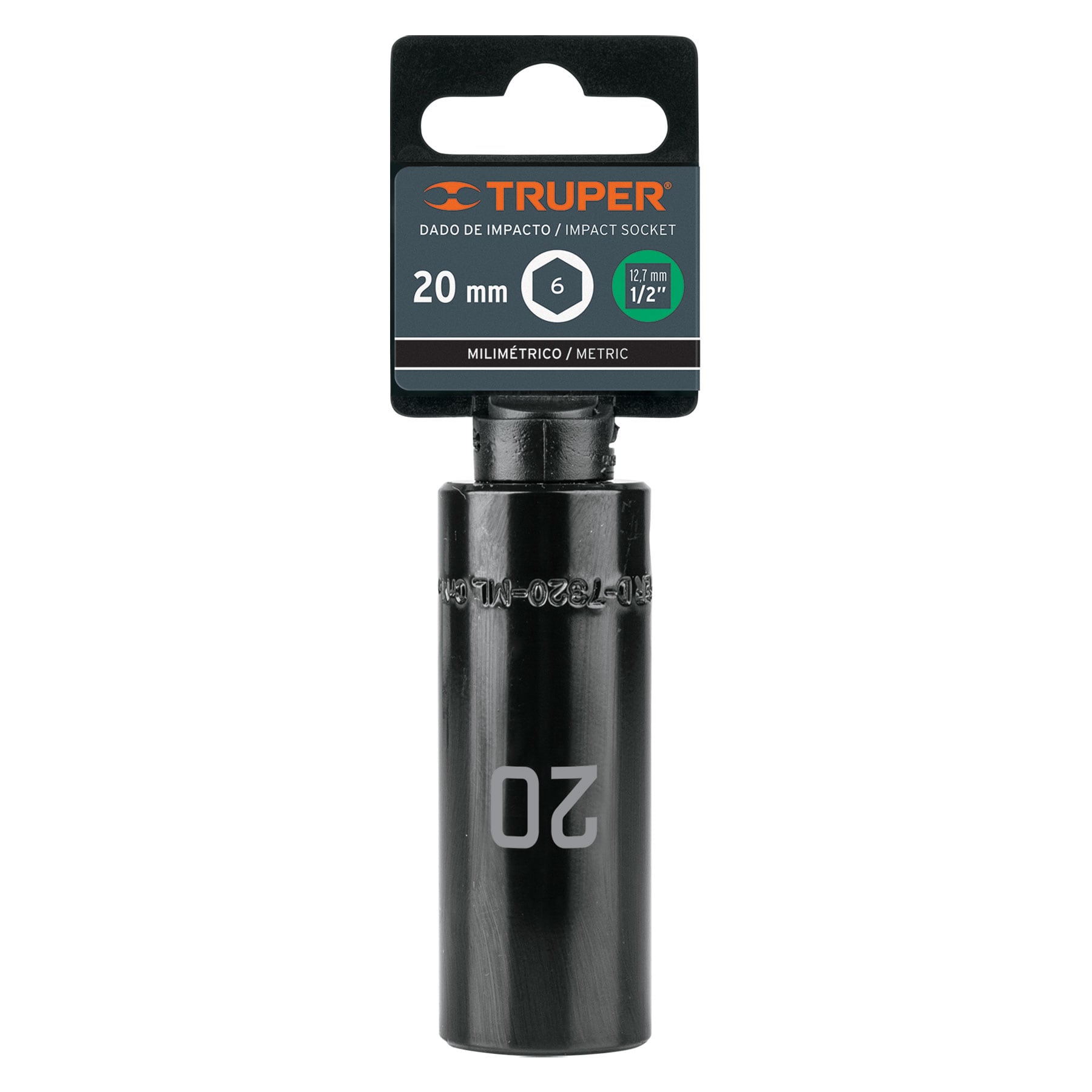 Truper D-7320-ML Dado largo cuadro 1/2' de impacto 6 puntas de 20 mm, Truper