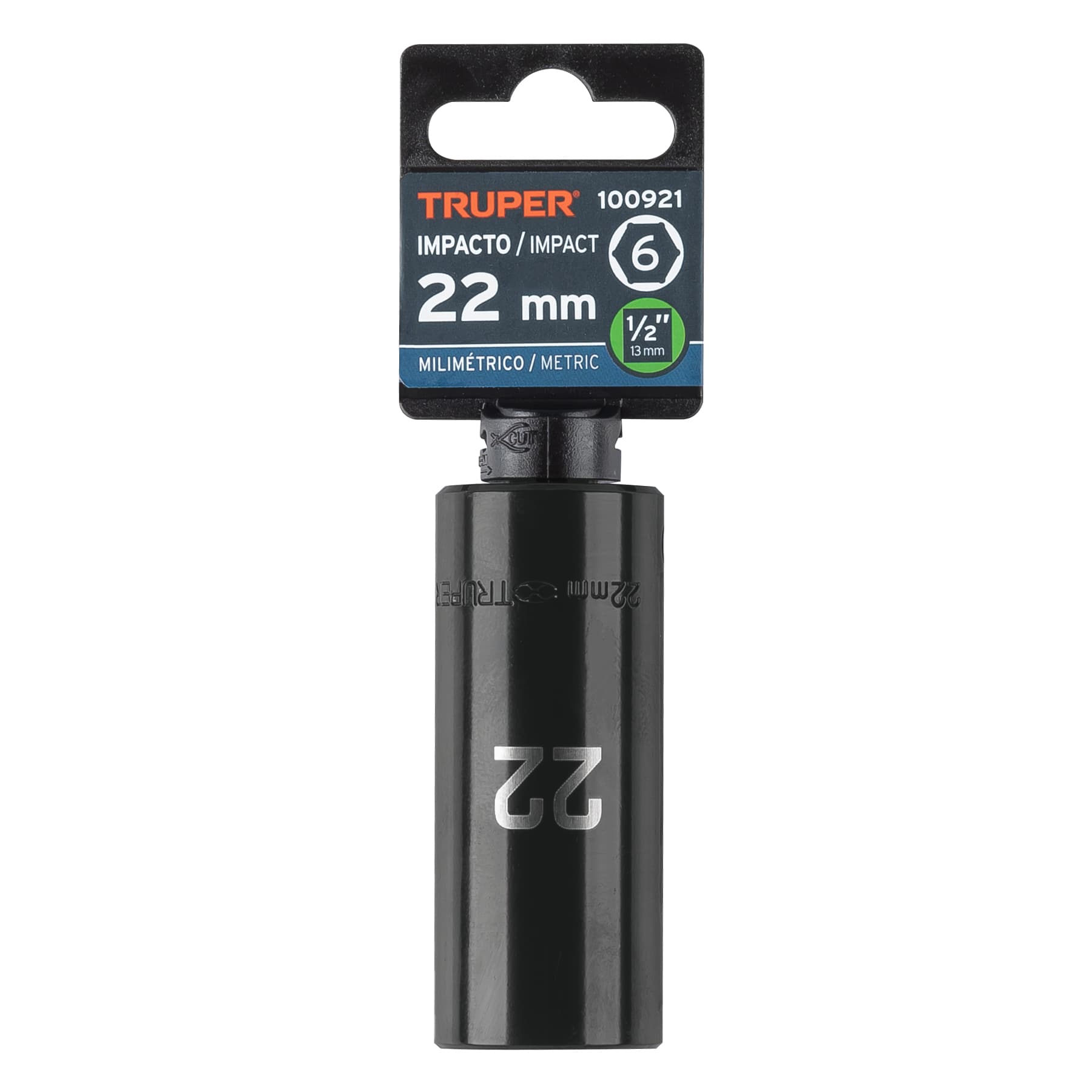 Truper D-7322-ML Dado largo impacto de 22 mm, 6 puntas, cuadro 1/2'