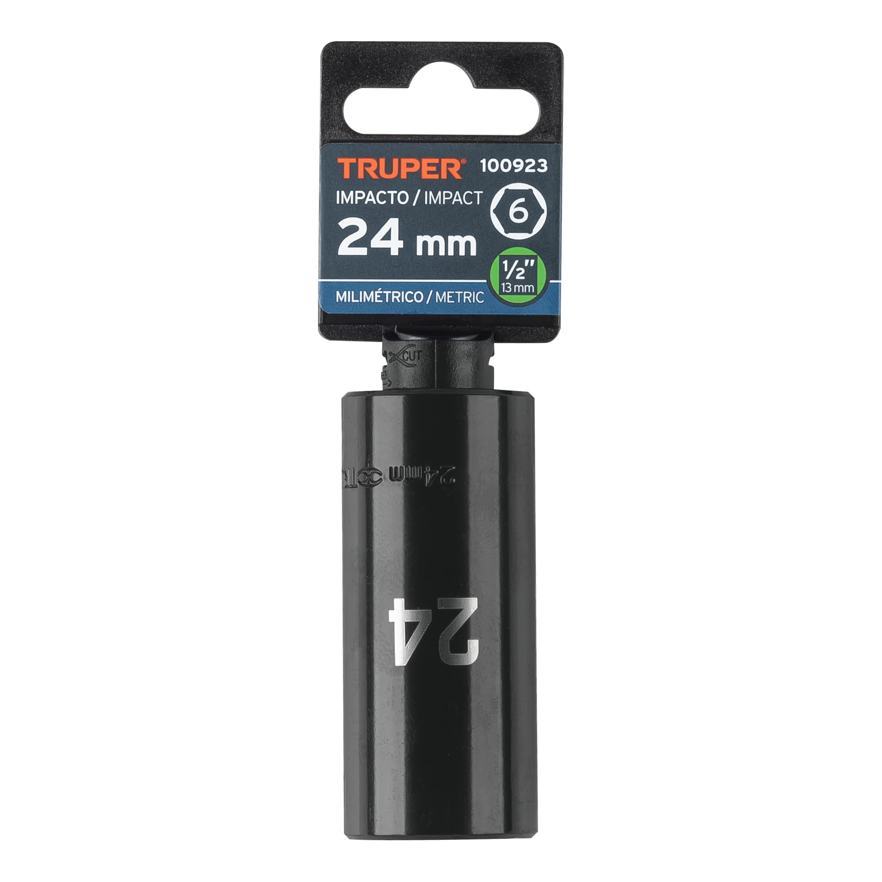 Truper D-7324-ML Dado largo impacto de 24 mm, 6 puntas, cuadro 1/2'