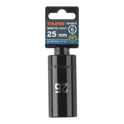 Truper D-7325-ML Dado largo impacto de 25 mm, 6 puntas, cuadro 1/2'