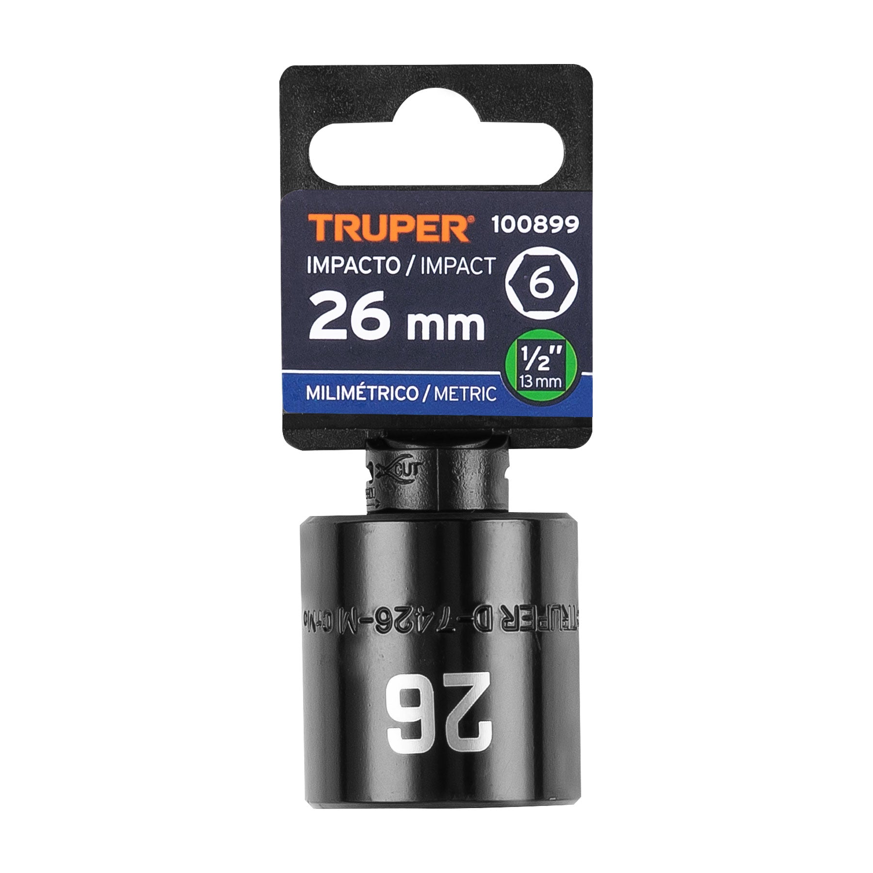 Truper D-7426-M Dado de impacto de 26 mm, 6 puntas, cuadro 1/2'