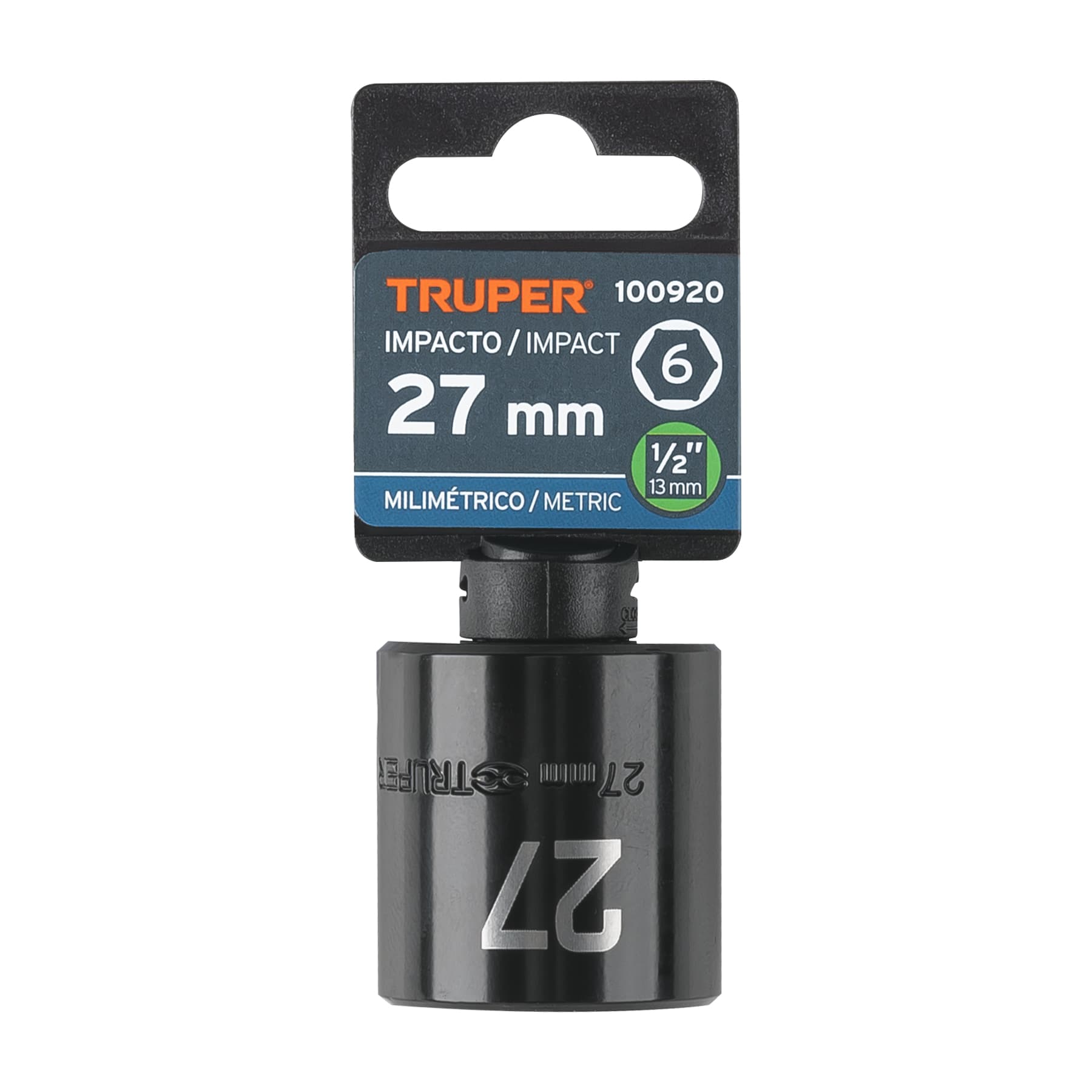 Truper D-7427-M Dado de impacto de 27 mm, 6 puntas, cuadro 1/2'