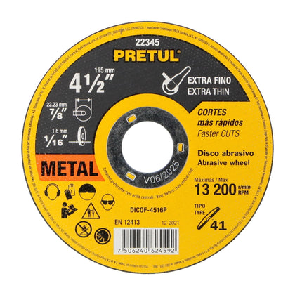 Pretul DICOF-4516P Disco Tipo 41 de 4-1/2' x 1.6 mm corte fino de metal