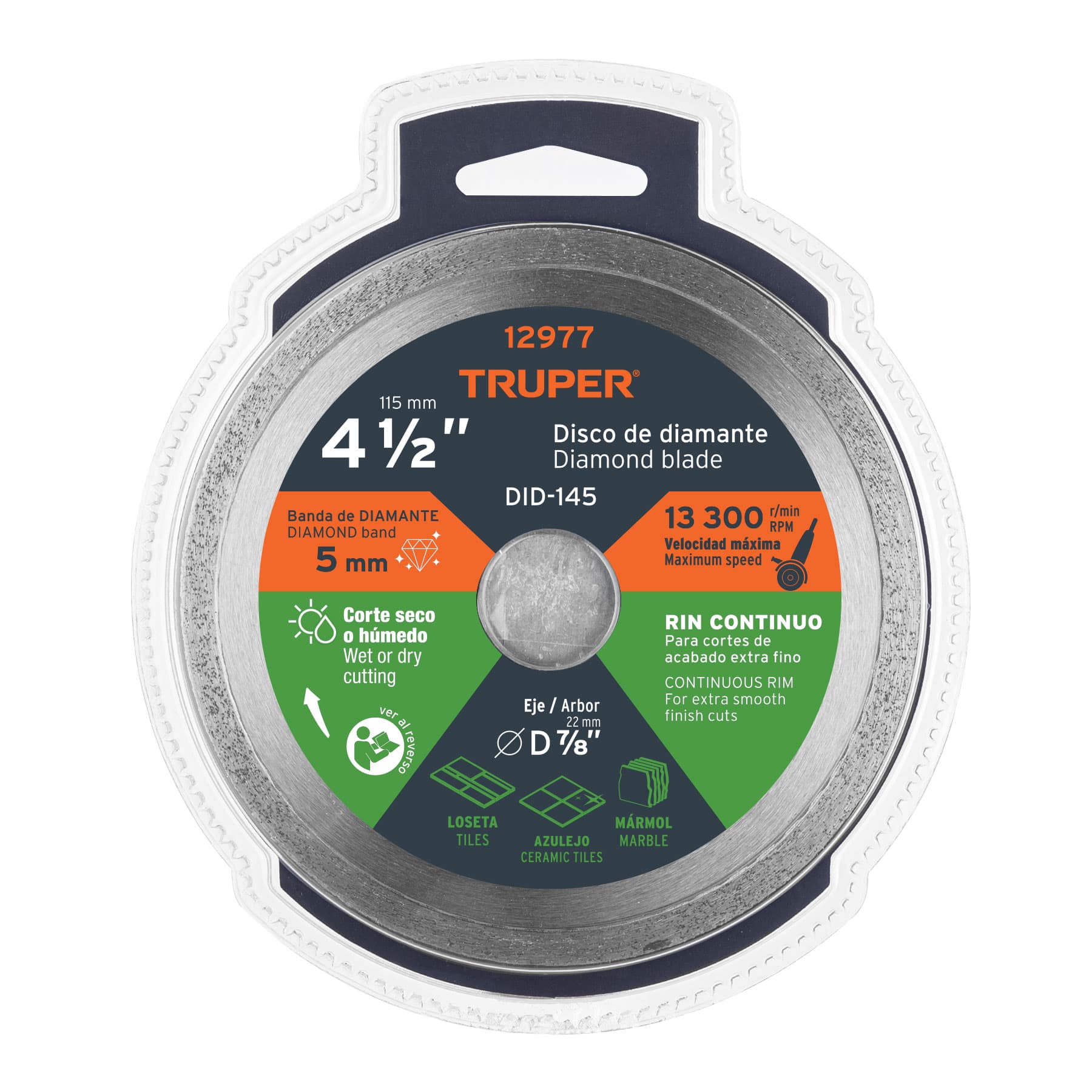 Truper DID-145 Disco de diamante, rin continuo, 4-1/2'