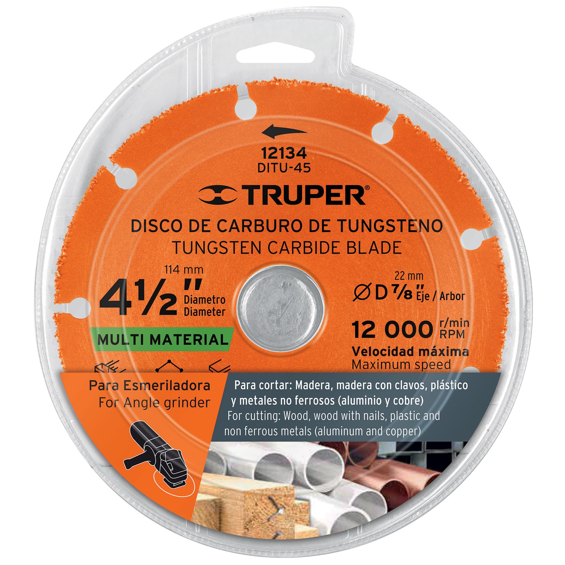 Truper DITU-45 Disco de carburo de Tungsteno 4-1/2', multiusos