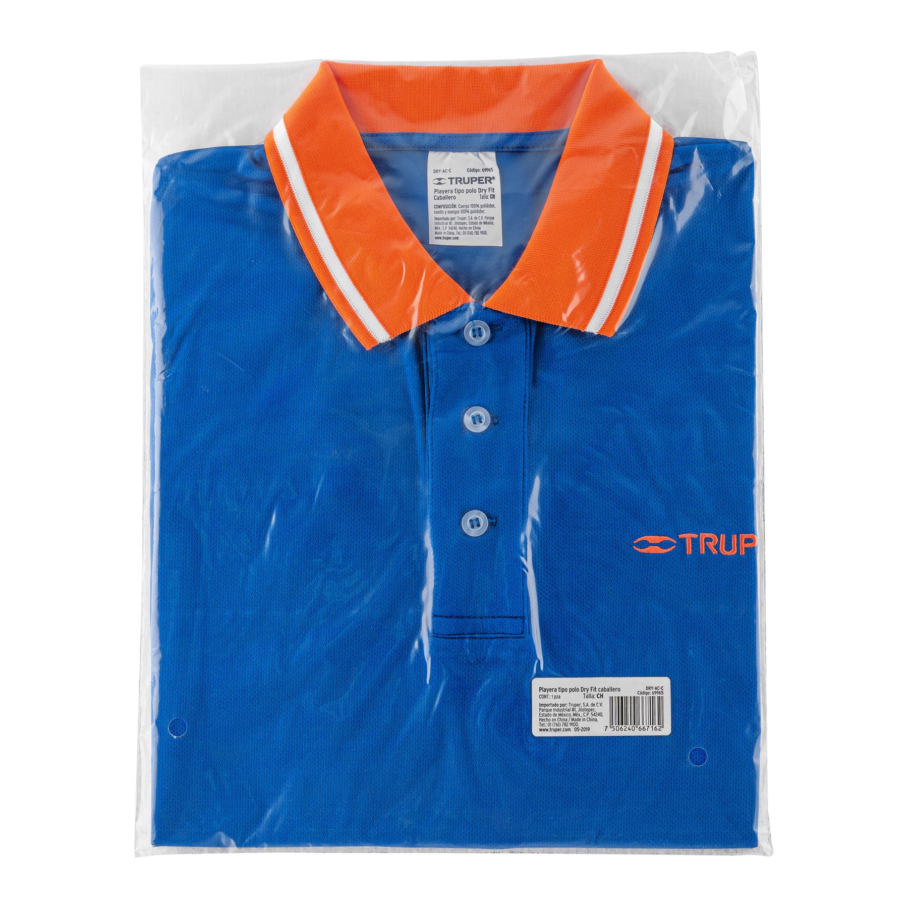 Truper DRY-AC-C Playera tipo polo, dry fit, azul, para caballero, talla CH