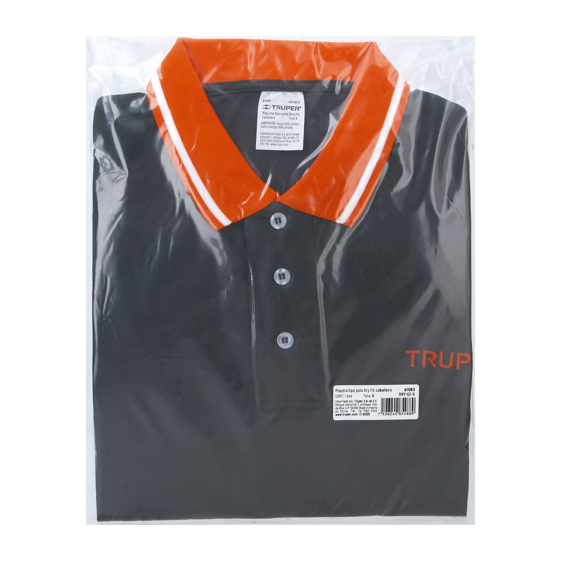 Truper DRY-GC-G Playera tipo polo dry fit gris, para caballero, talla G
