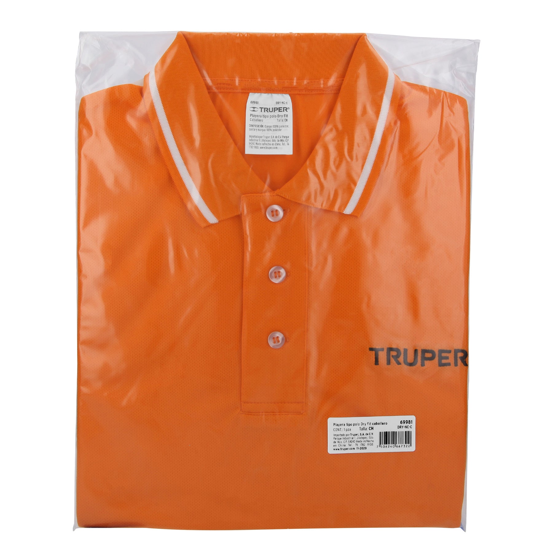 Truper DRY-NC-C Playera tipo polo, dry fit, naranja, para caballero,talla CH