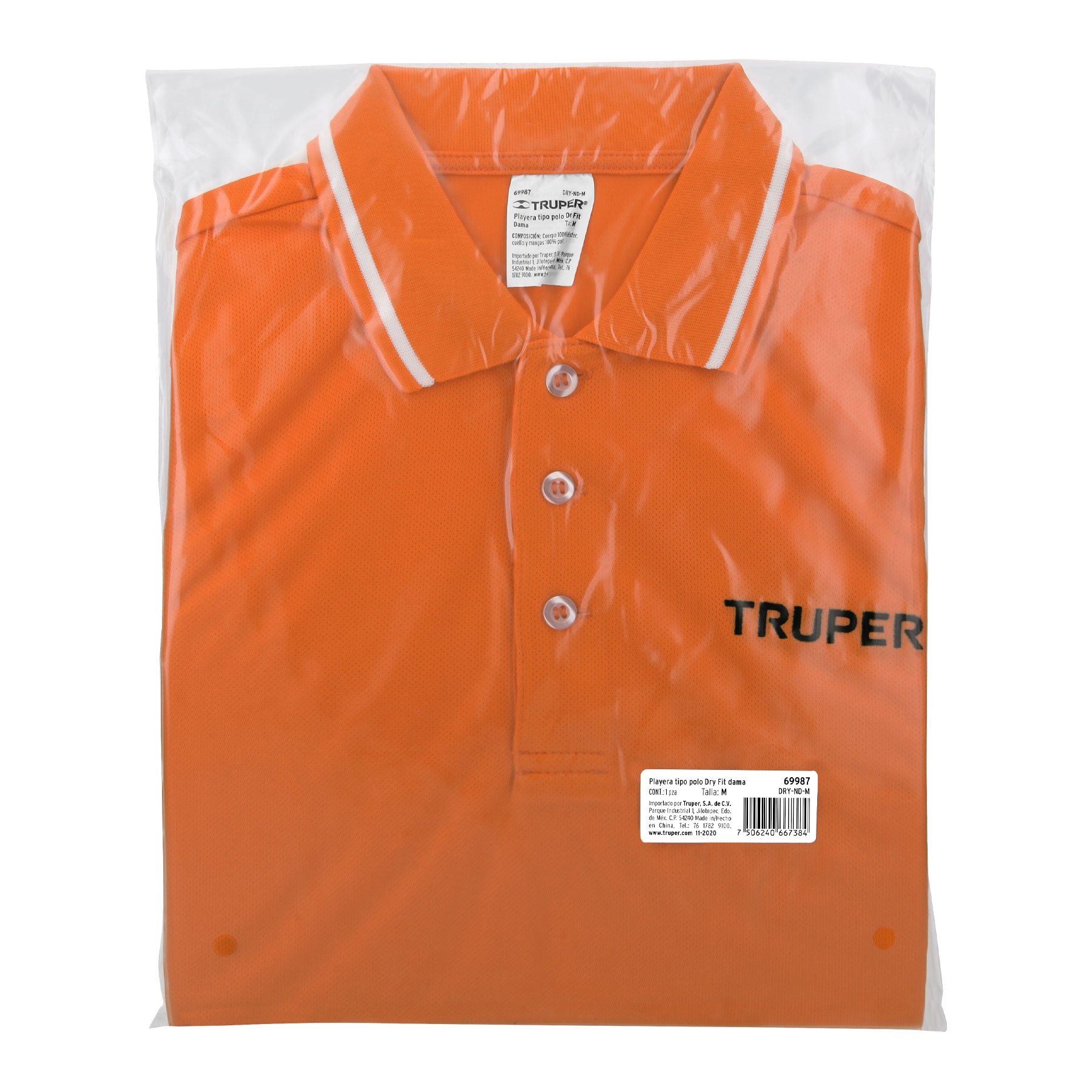 Truper DRY-ND-M Playera tipo polo, dry fit, naranja, para dama, talla M