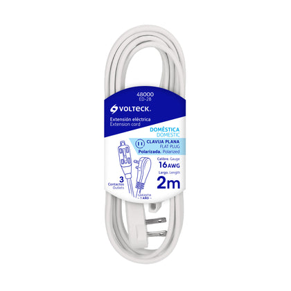 Volteck ED-2B Extensión eléctrica doméstica 2 m blanca con clavija plana