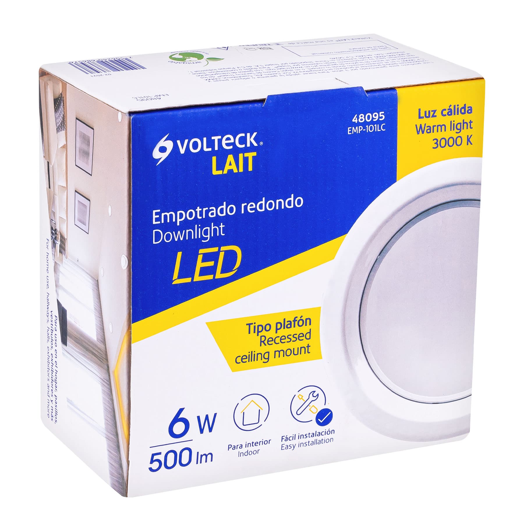 Volteck EMP-101LC Luminario LED empotrado redondo de 6 W, luz cálida