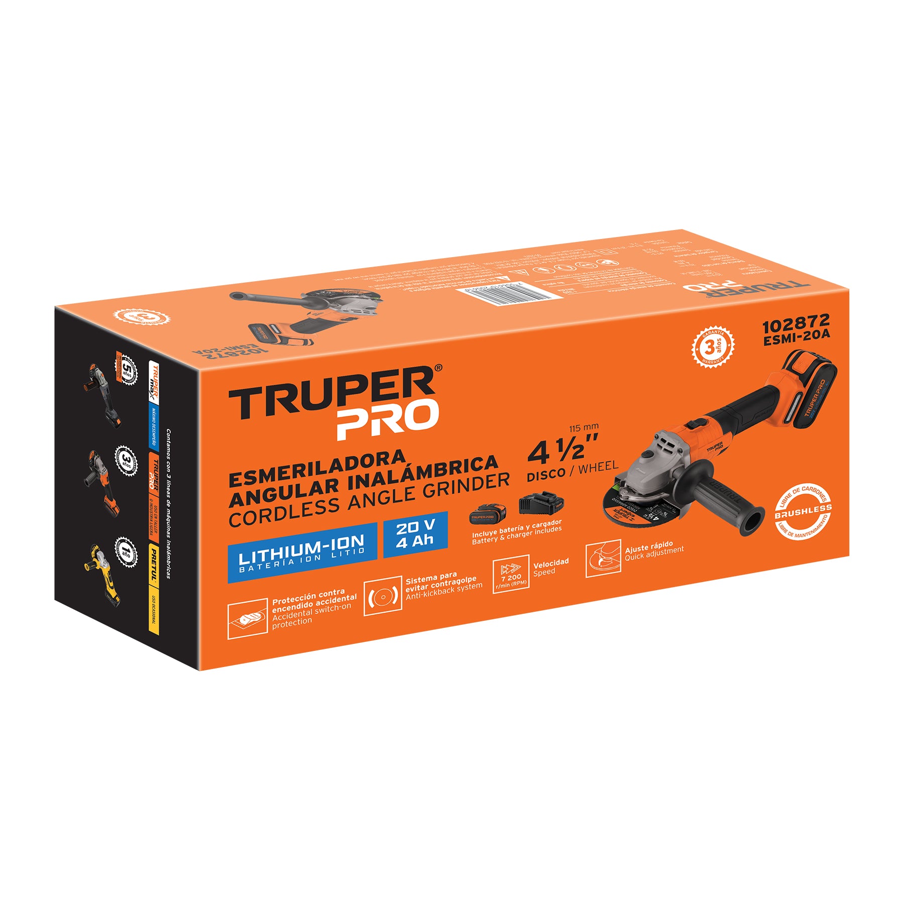Esmeriladora 4-1/2", 20V, 1 batería 4Ah, PRO