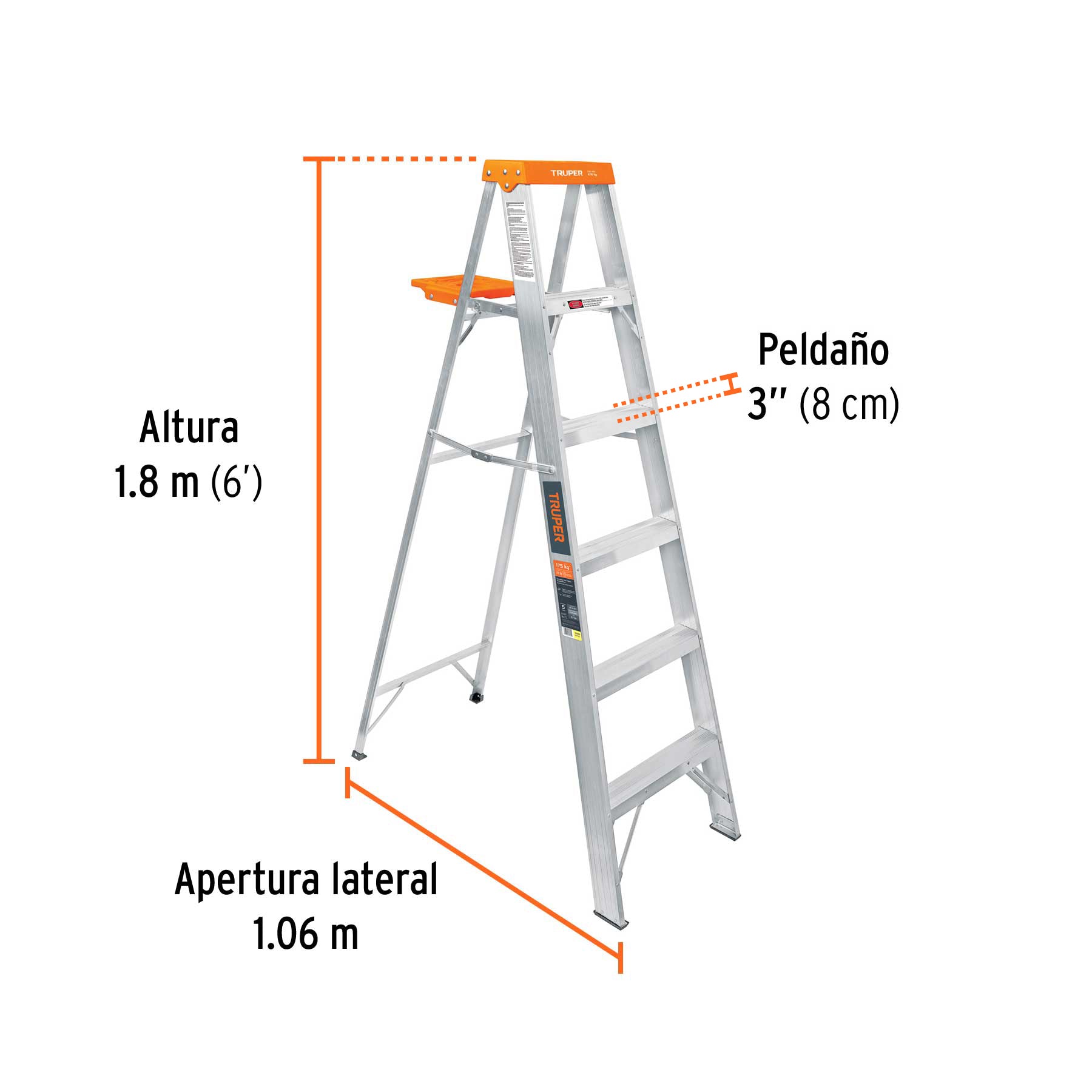 Truper EST-25 Escalera de tijera tipo II 5 escalones con bandeja | Ferrenacional