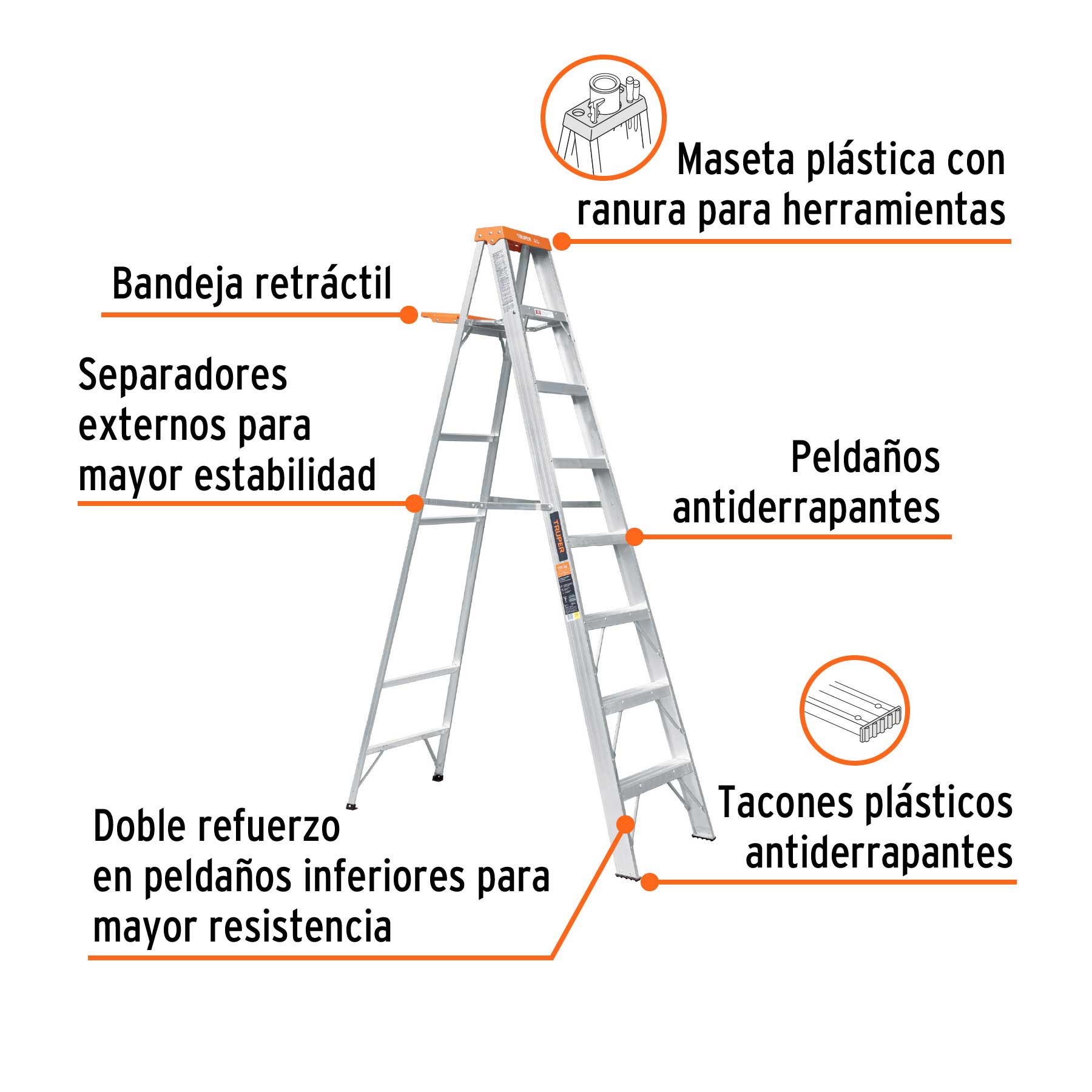 Truper EST-27 Escalera de tijera tipo II 7 escalones con bandeja | Ferrenacional