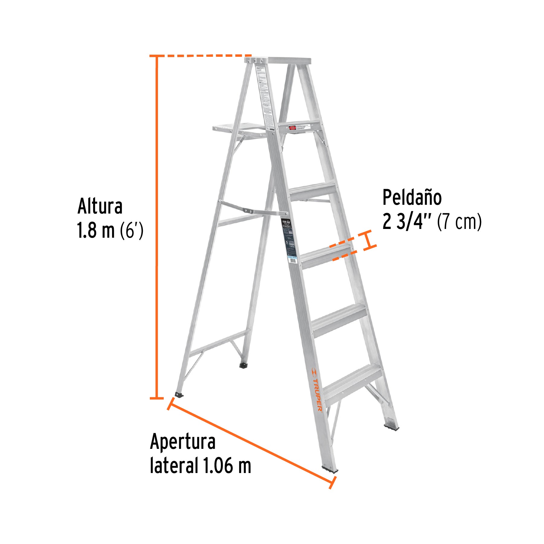 Truper ESTA-35 Escalera de tijera aluminio tipo III 5 escalones | Ferrenacional