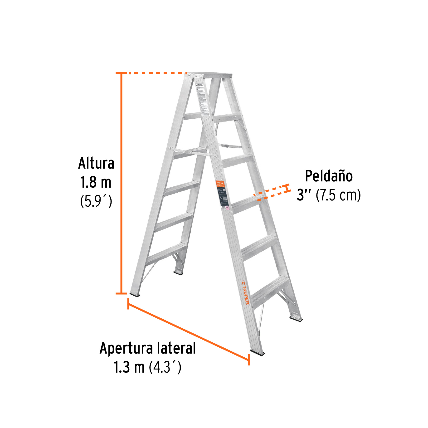 Truper ESTD-25 Escalera de tijera doble aluminio 5 peldaños | Ferrenacional