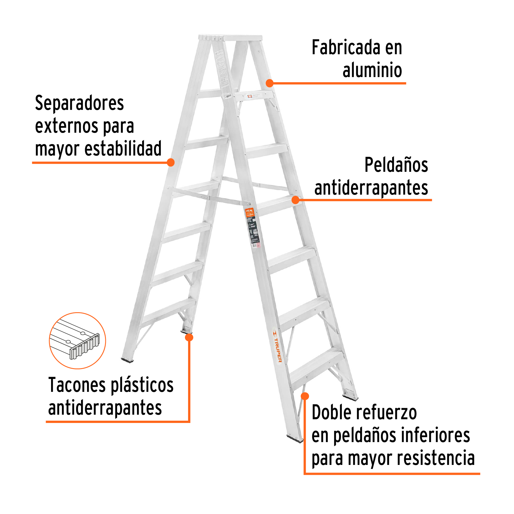 Truper ESTD-26 Escalera de tijera doble, tipo ll, 6 escalones | Ferrenacional