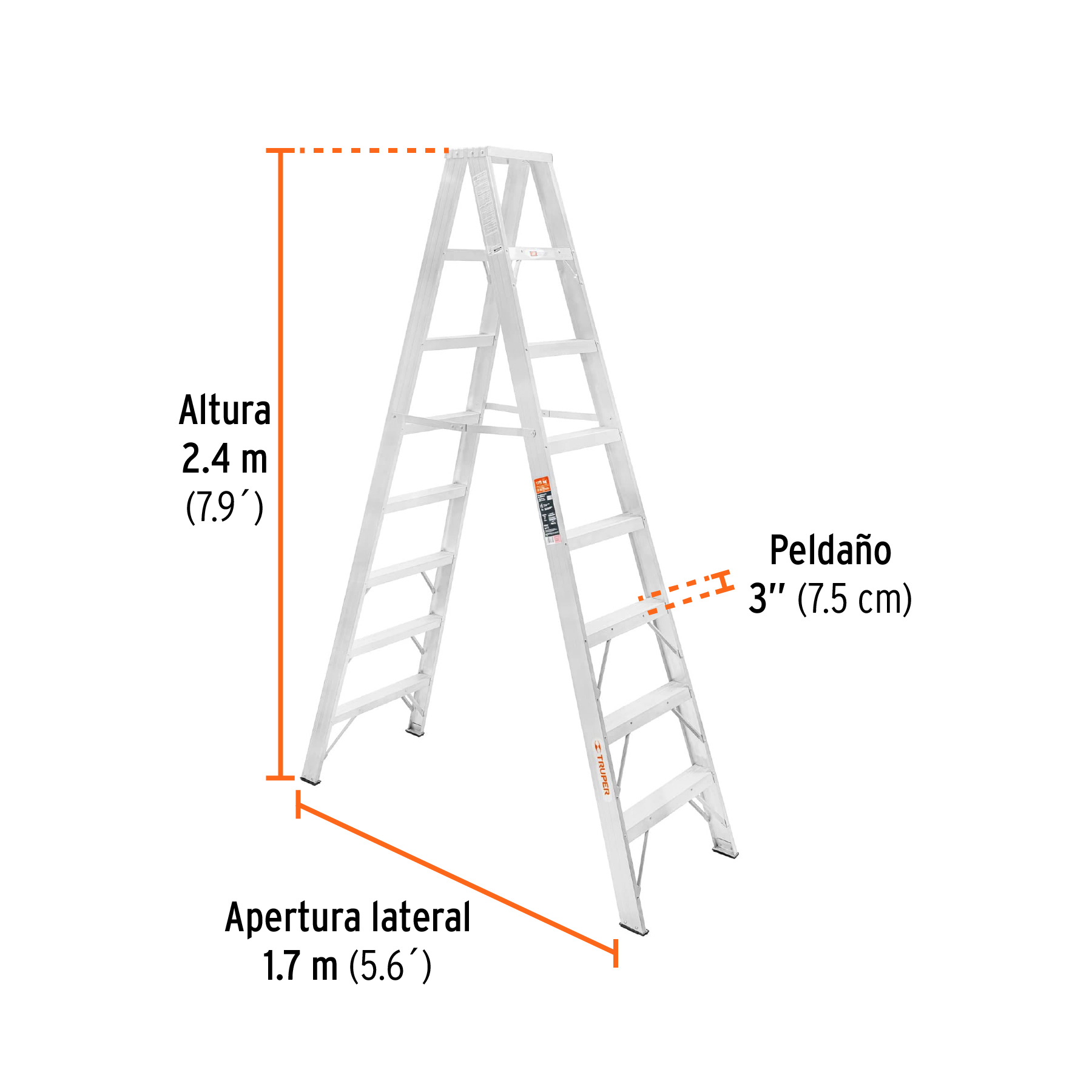 Truper ESTD-27 Escalera de tijera doble aluminio 7 peldaños | Ferrenacional