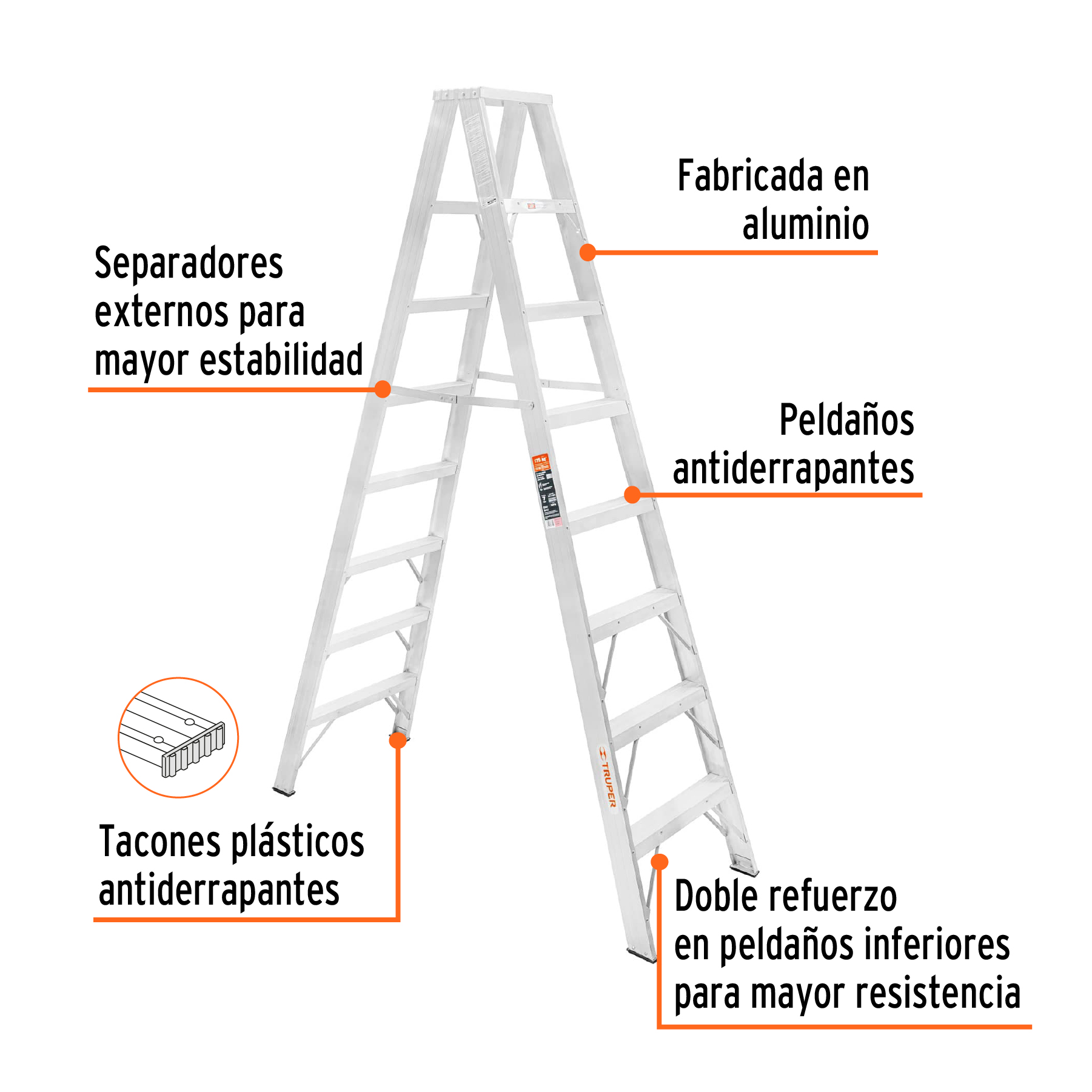 Truper ESTD-27 Escalera de tijera doble aluminio 7 peldaños | Ferrenacional