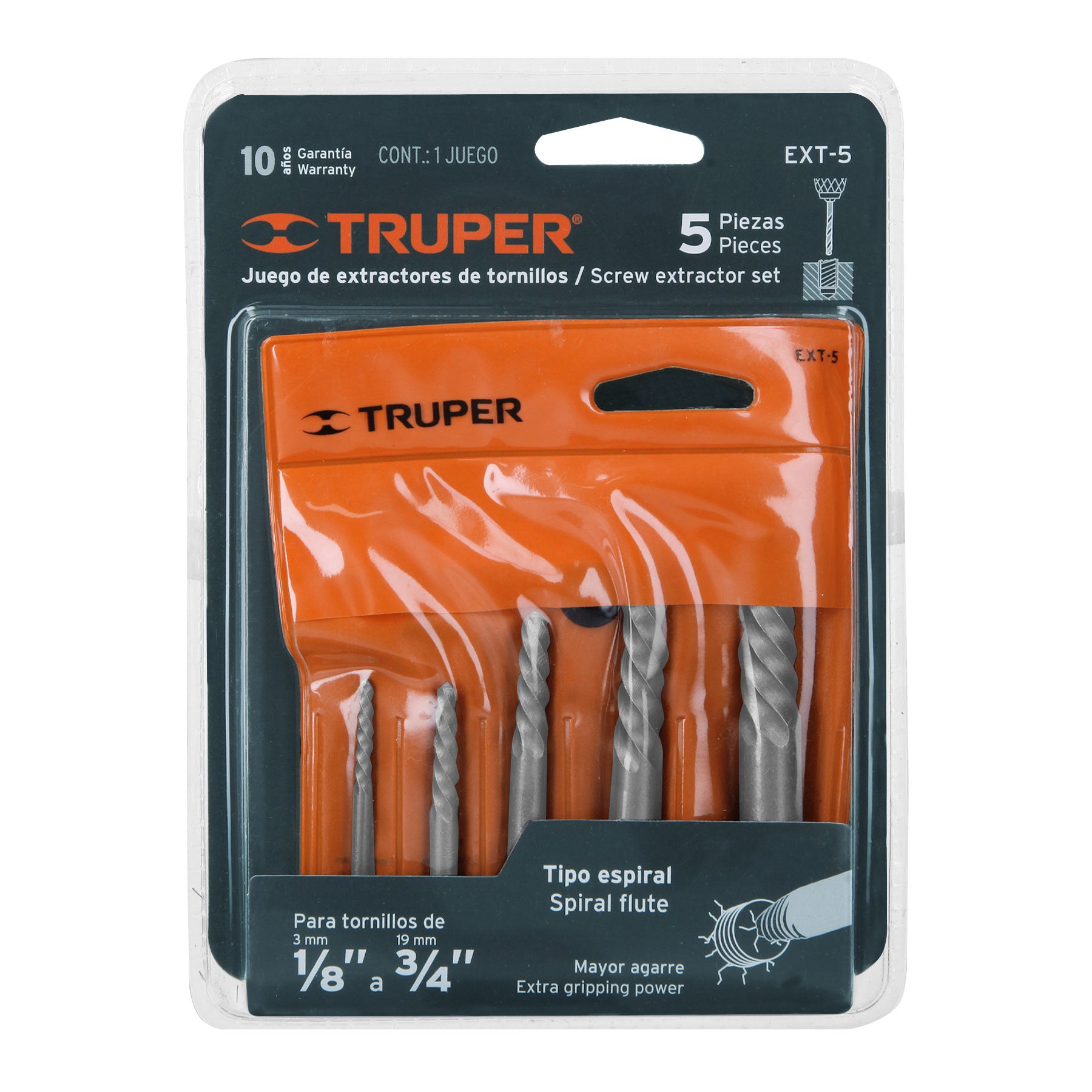Truper EXT-5 Juego extractores de tornillos, 5 piezas