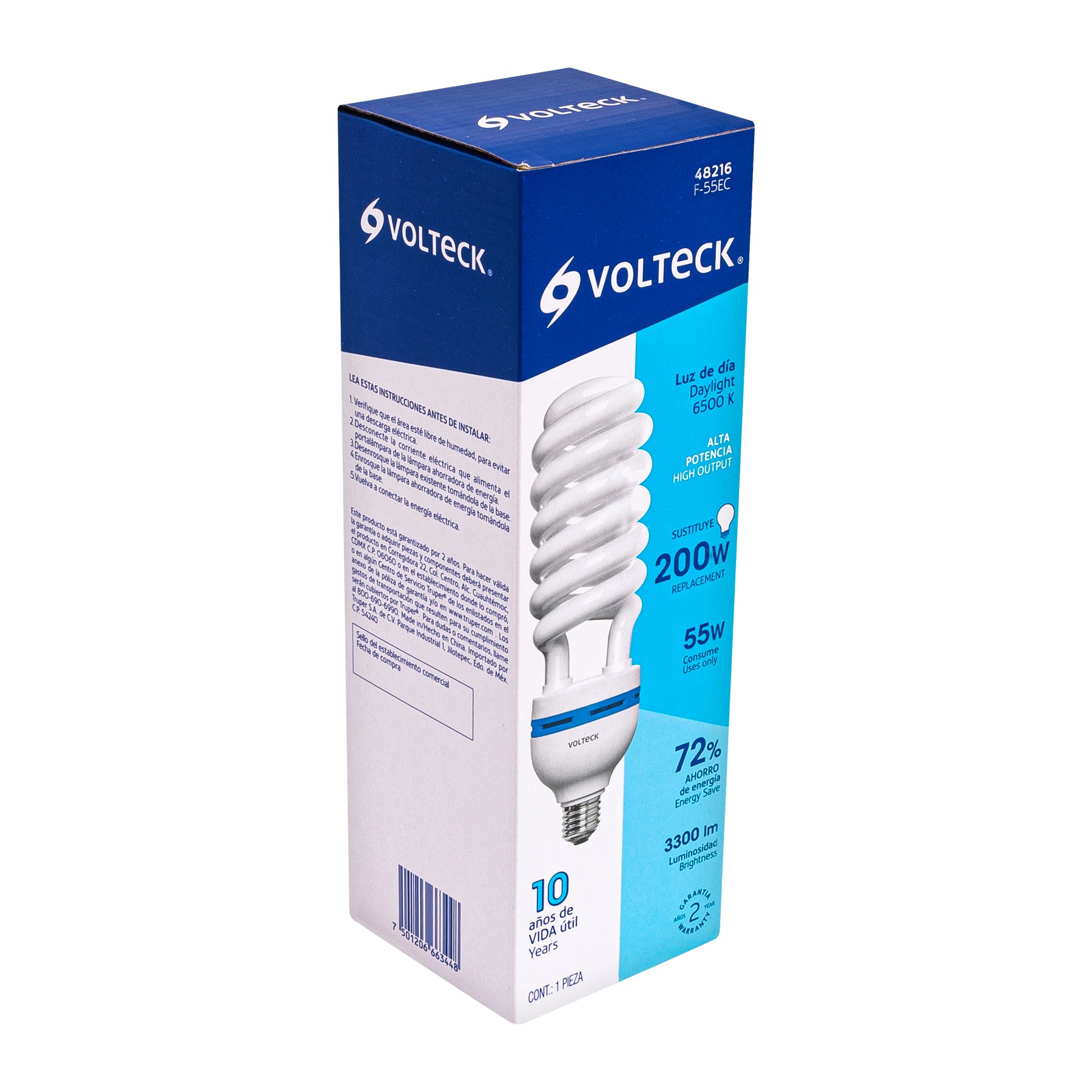Volteck F-55EC Lámpara espiral T5 55 W alta potencia luz de día, caja