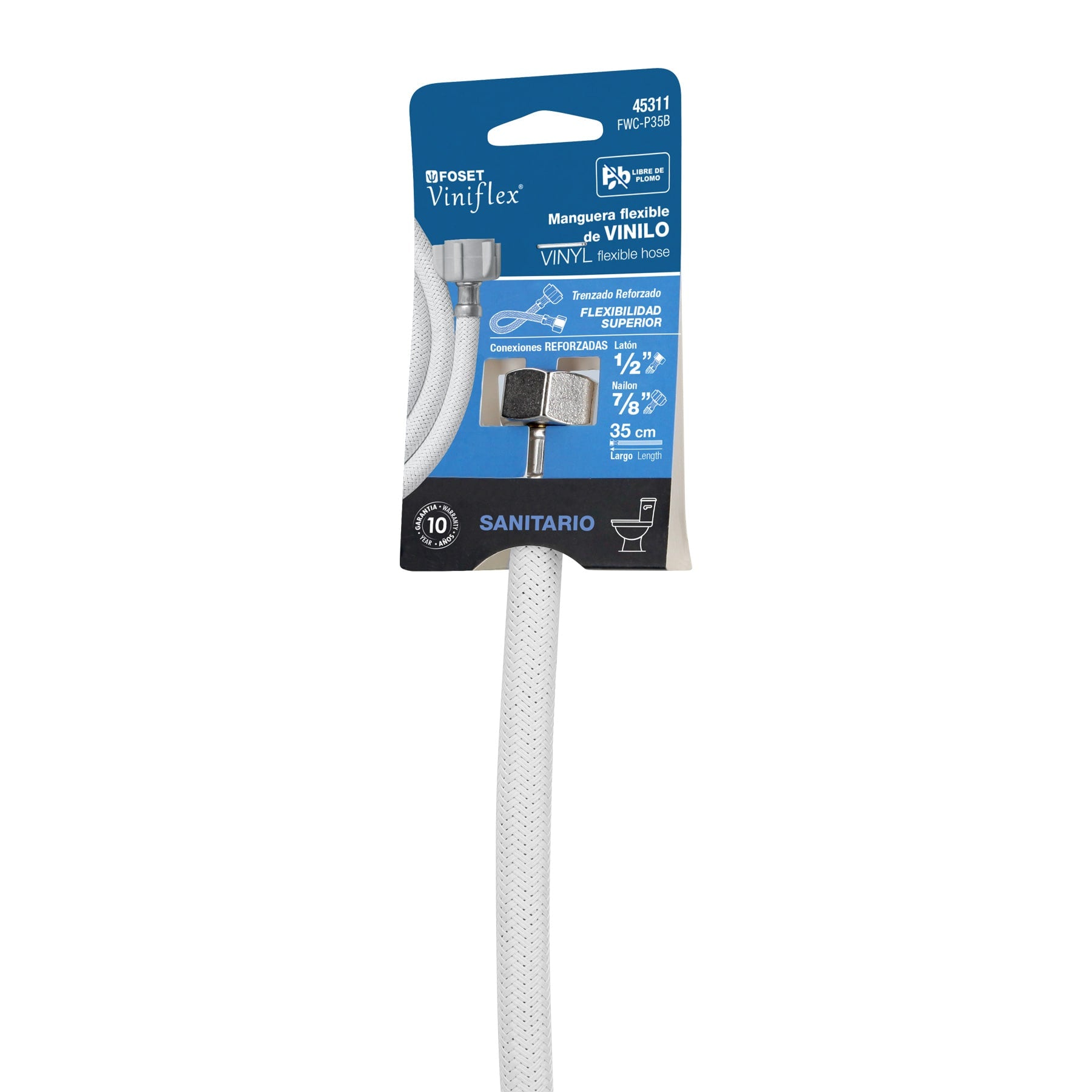 Foset FWC-P35B Manguera WC vinilo blanco 1/2'x7/8', 35cm, conector plástico