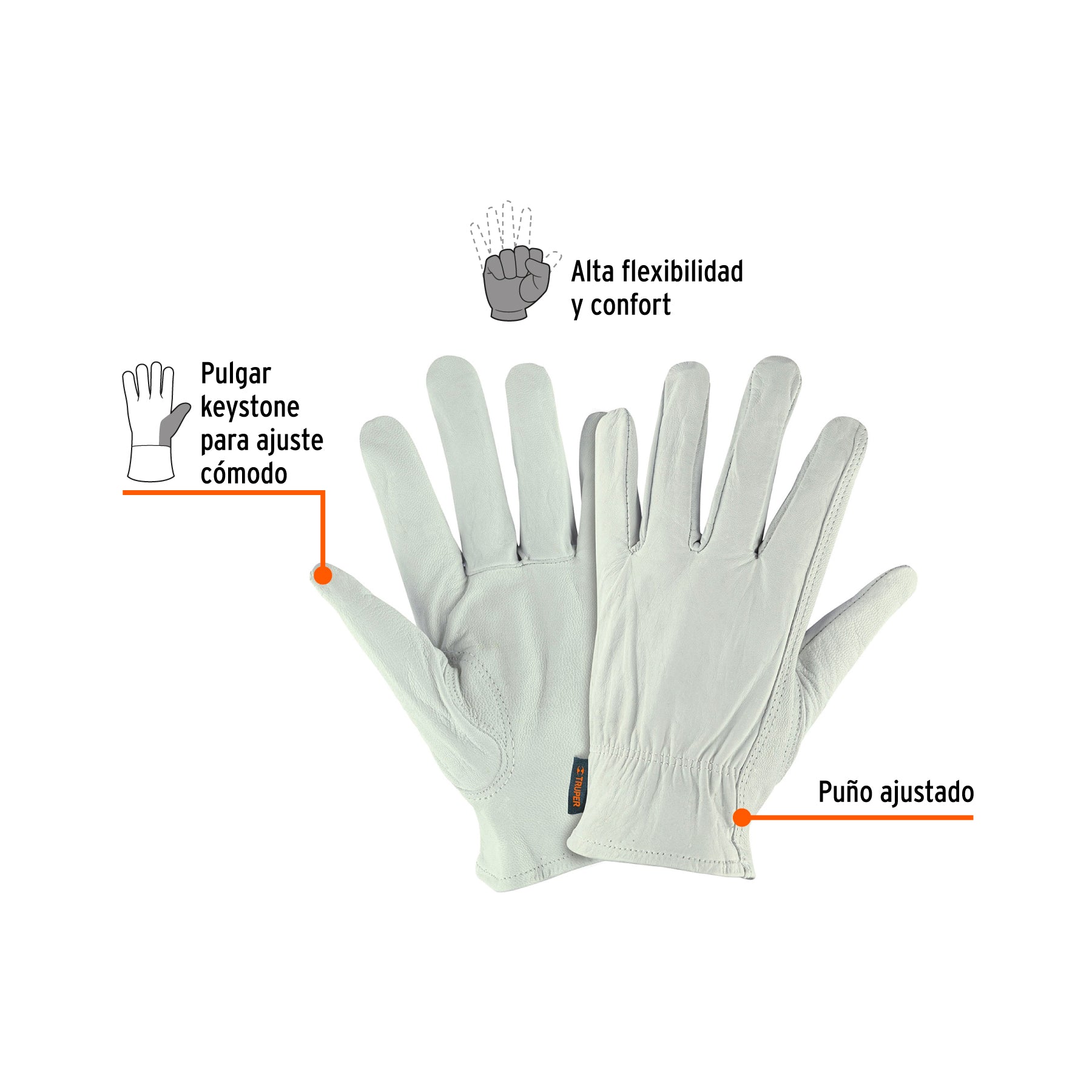 Guantes de Piel de Cabra Tipo Operador (Talla M) - Truper GU-724