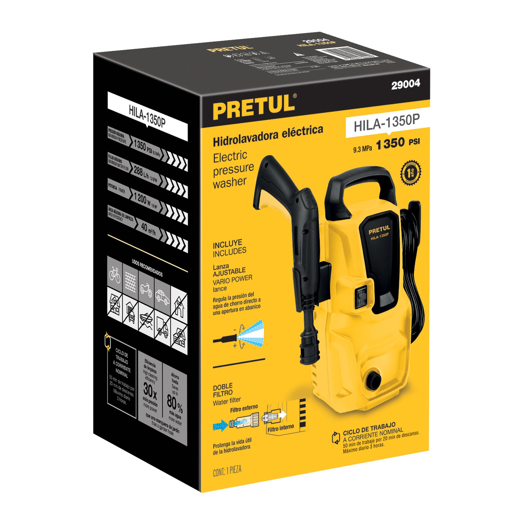Hidrolavadora eléctrica 1350 PSI, Pretul, HILA-1350P 29004