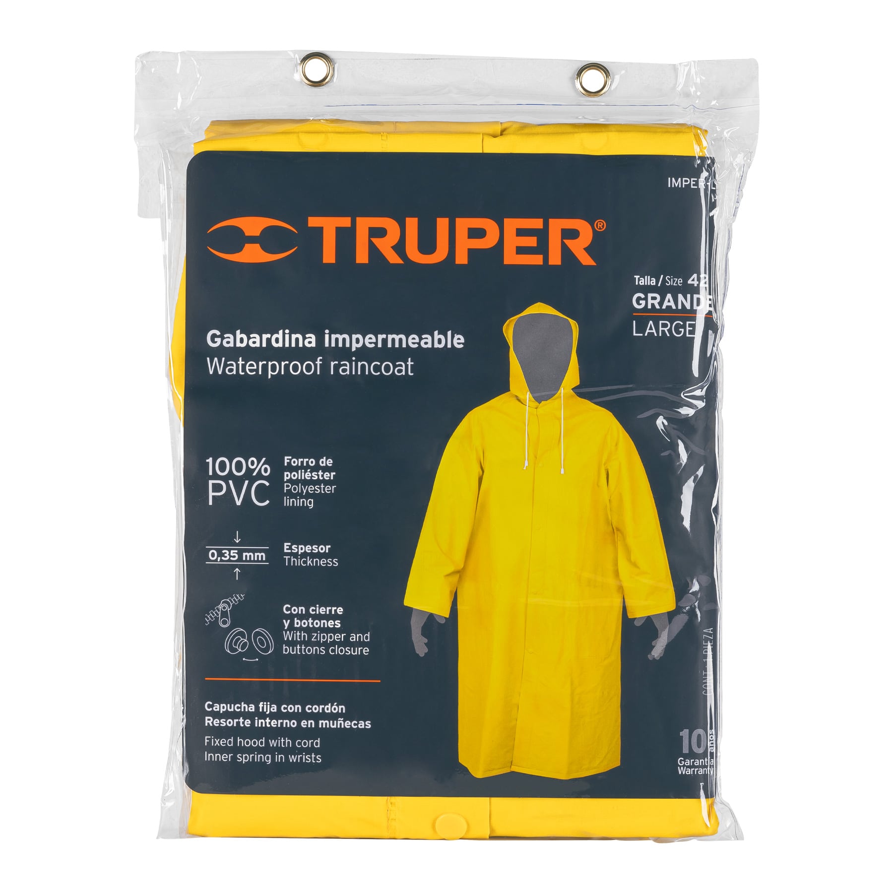 Truper IMPER-L Gabardina impermeable, PVC, espesor 0.35 mm, grande