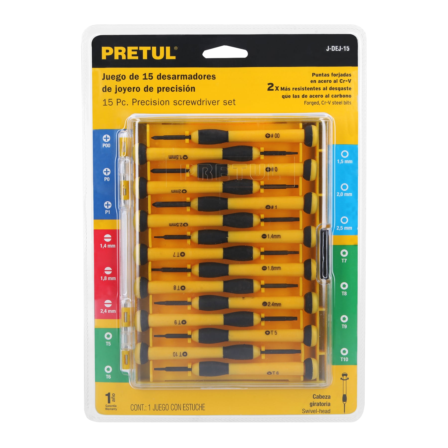 Pretul J-DEJ-15 Juego con desarmadores de precisión, 15 piezas, Pretul