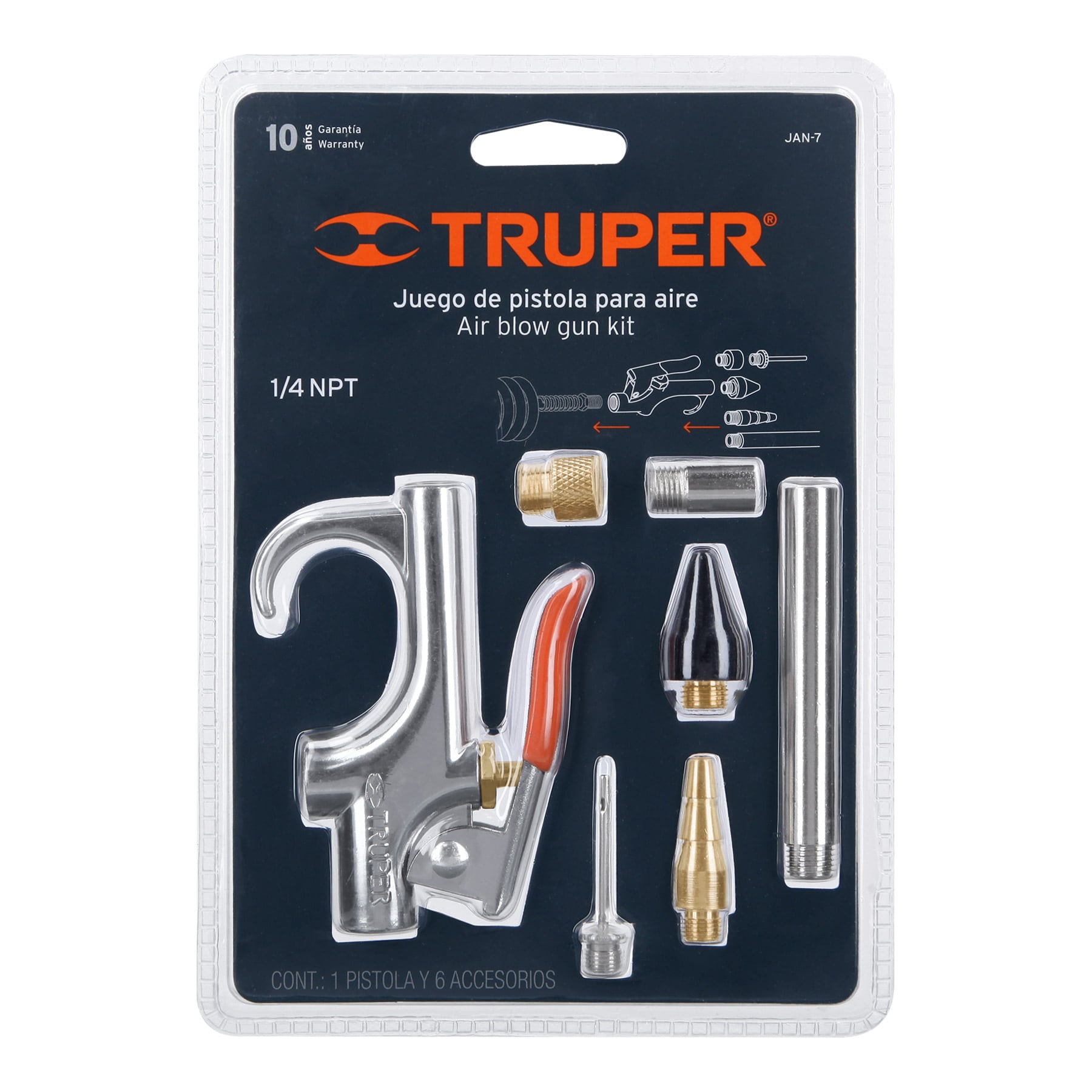 Truper JAN-7 Juego de pistola sopleteadora con 2 boquillas y 4 accesorios