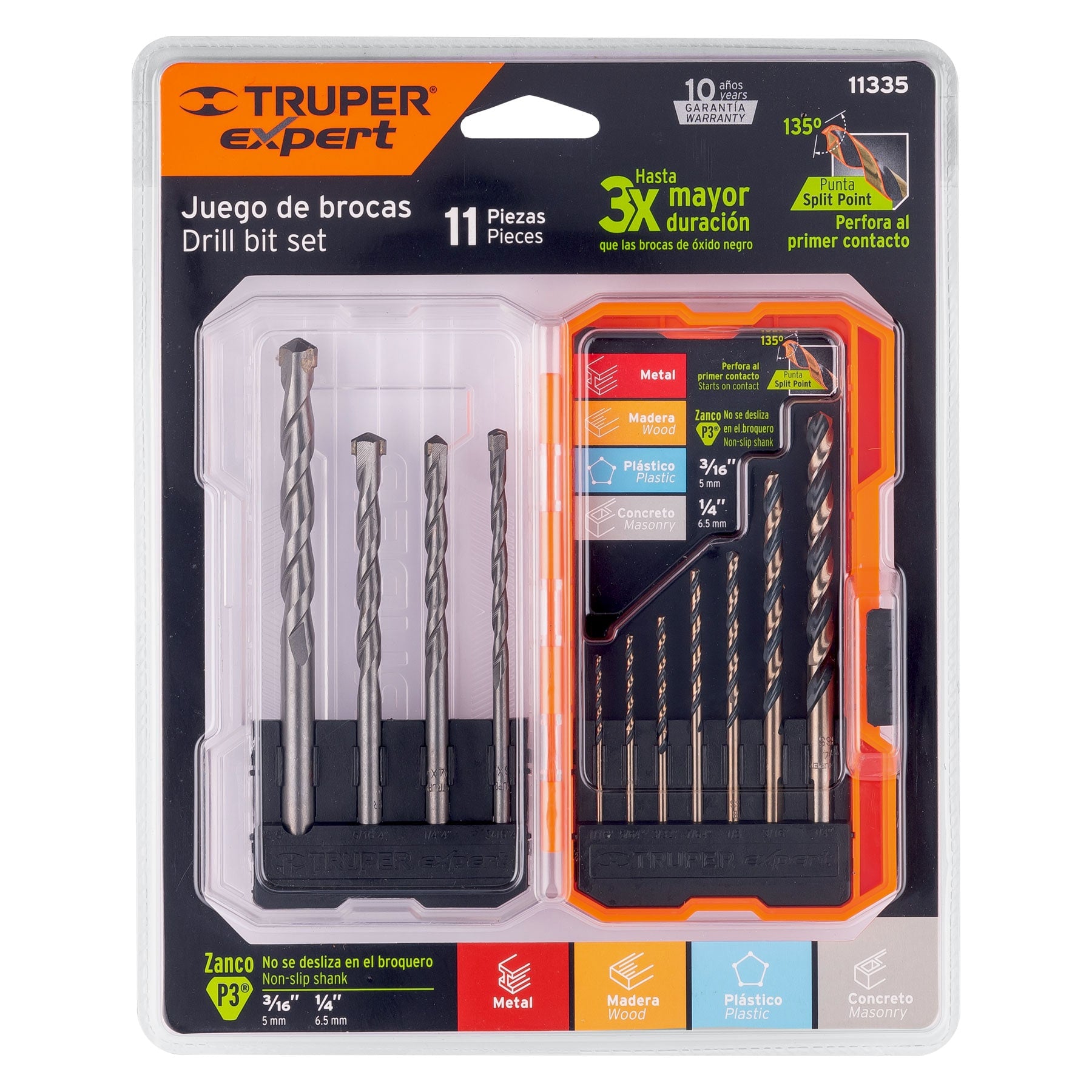 Truper JBAC-11 Juego de brocas para metal y concreto, 11 piezas