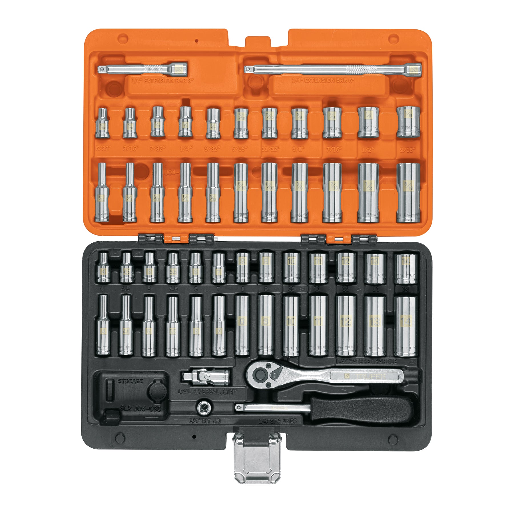 Truper JD-1/4X54MP Juego de 54 herramientas cuadro 1/4' std y mm para mecánico