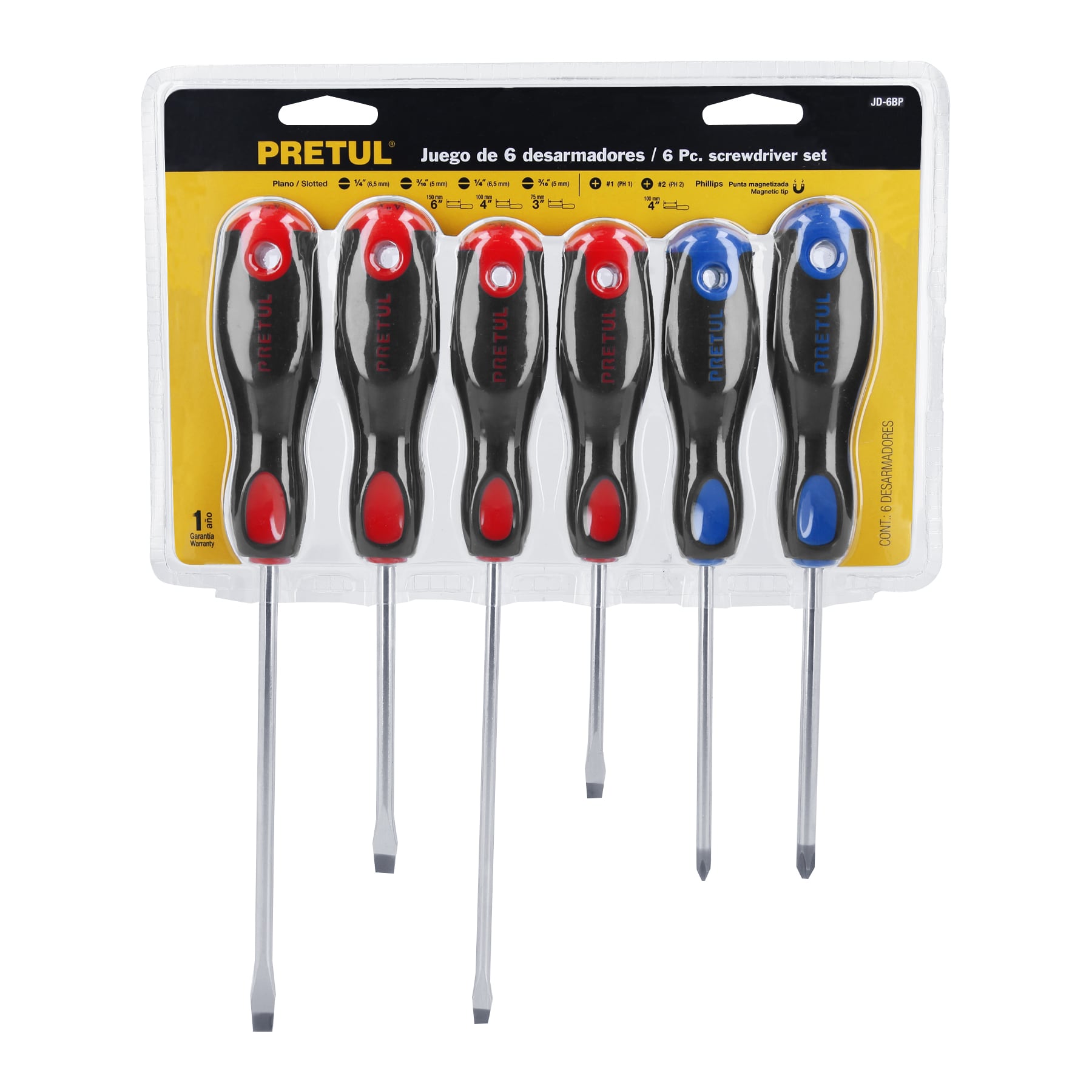Pretul JD-6BP Juego de desarmadores, 6 piezas, mango Comfort Grip, Pretul