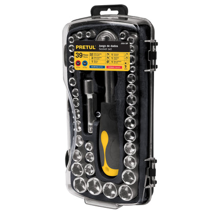 Pretul JUDA-38P Juego de matraca y dados para mecánico, 39 piezas, Pretul