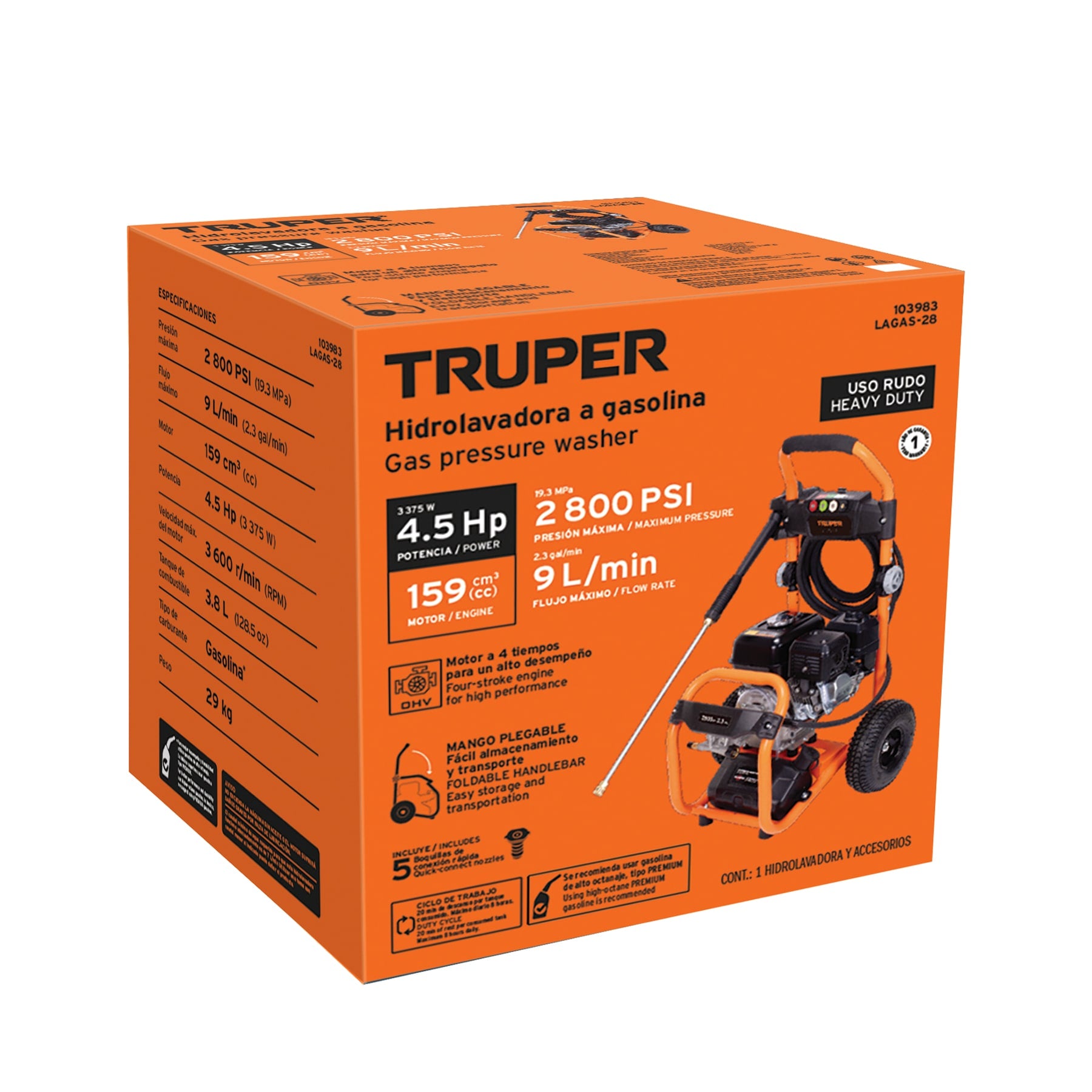 Hidrolavadora a Gasolina 2,800 PSI - Truper LAGAS-28