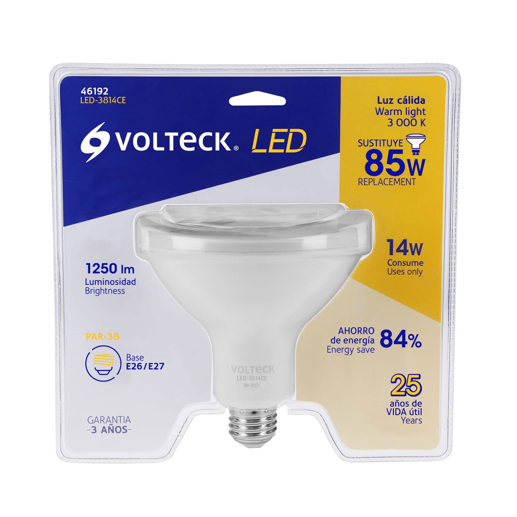 Volteck LED-3814CE Lámpara de LED 14 W tipo PAR 38 luz cálida, blíster