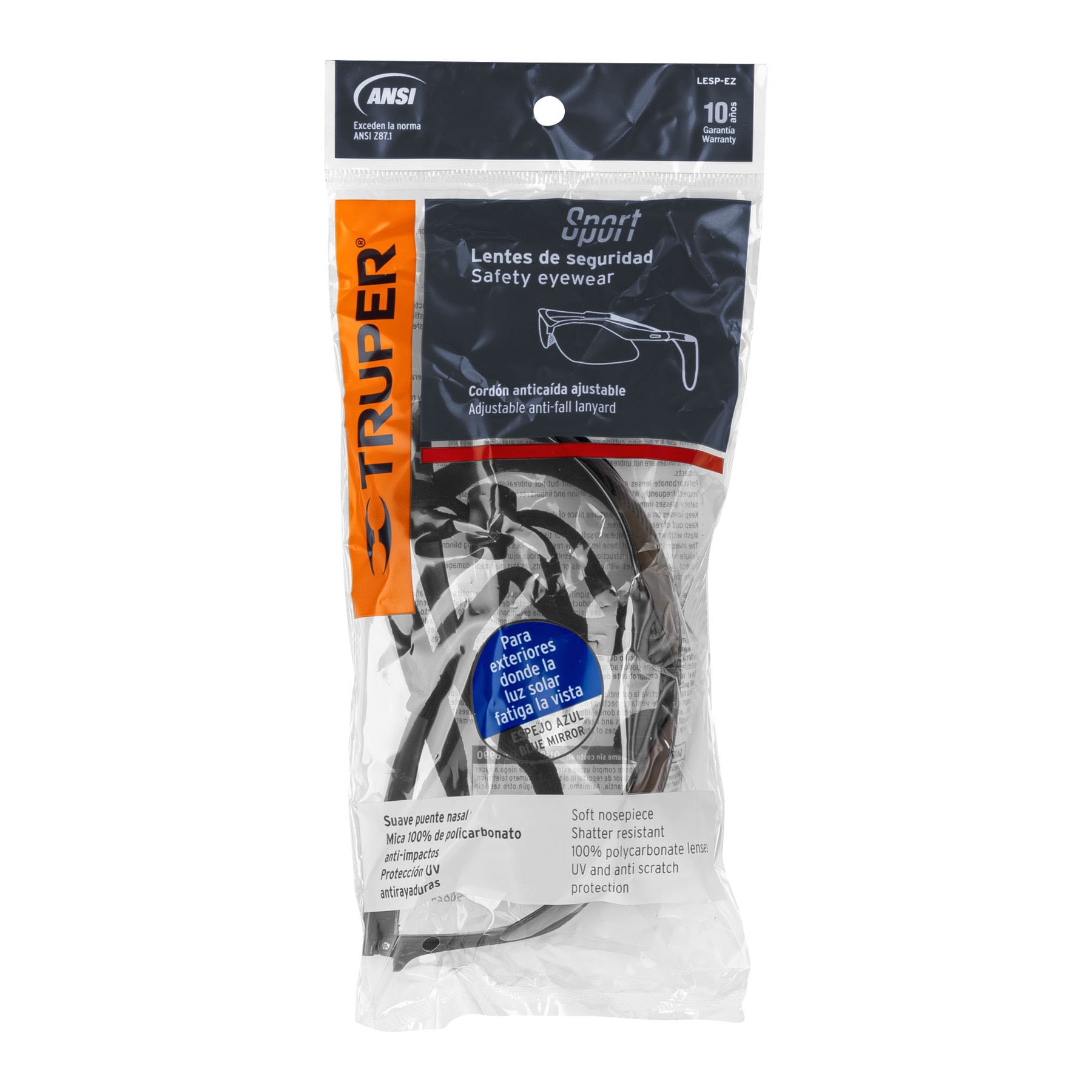 Truper LESP-EZ Lentes mica espejo azul con sujeta lentes, Sport